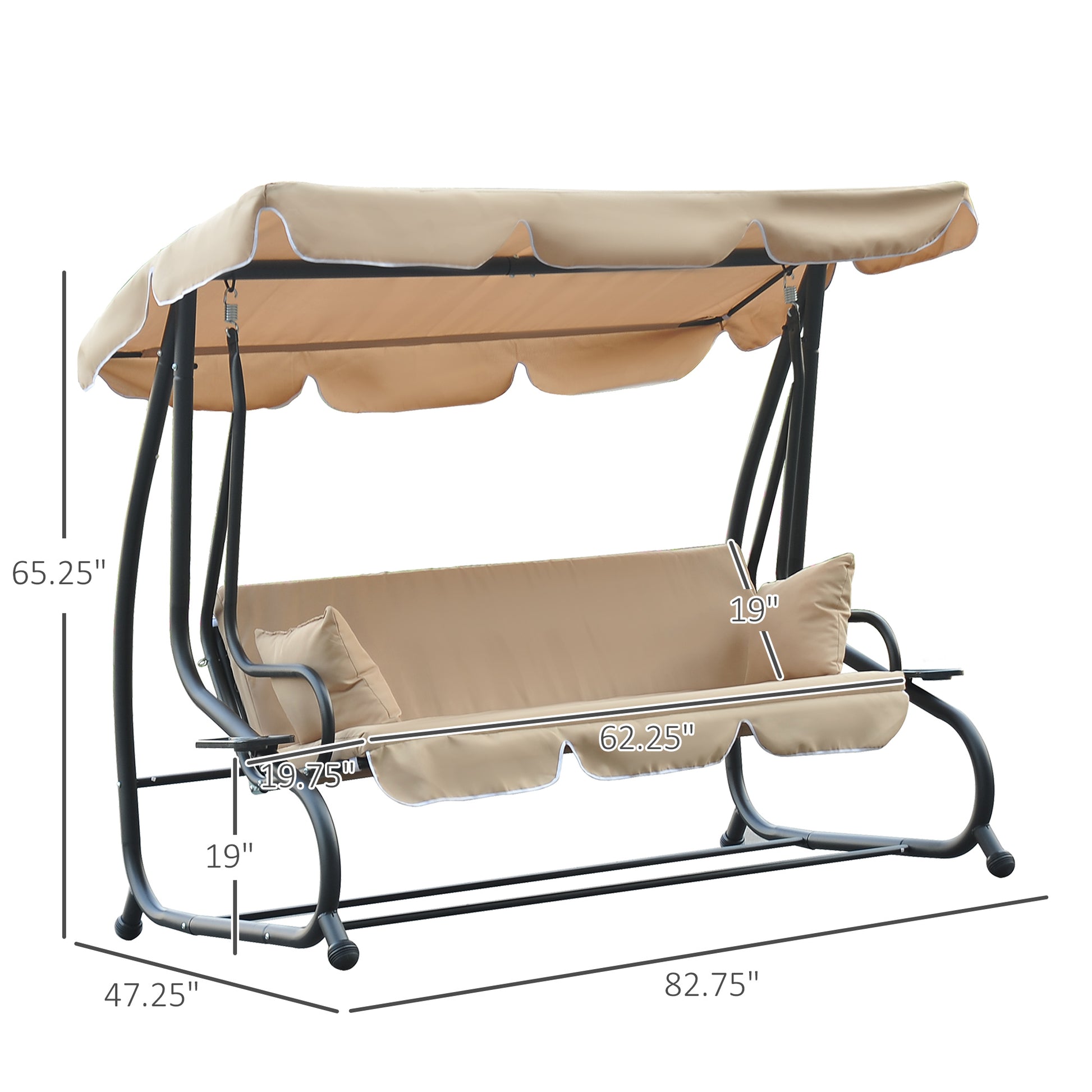 3-Seat Patio Swing Bed 2-in-1 Convertible Canopy Beige-DECOROLALA