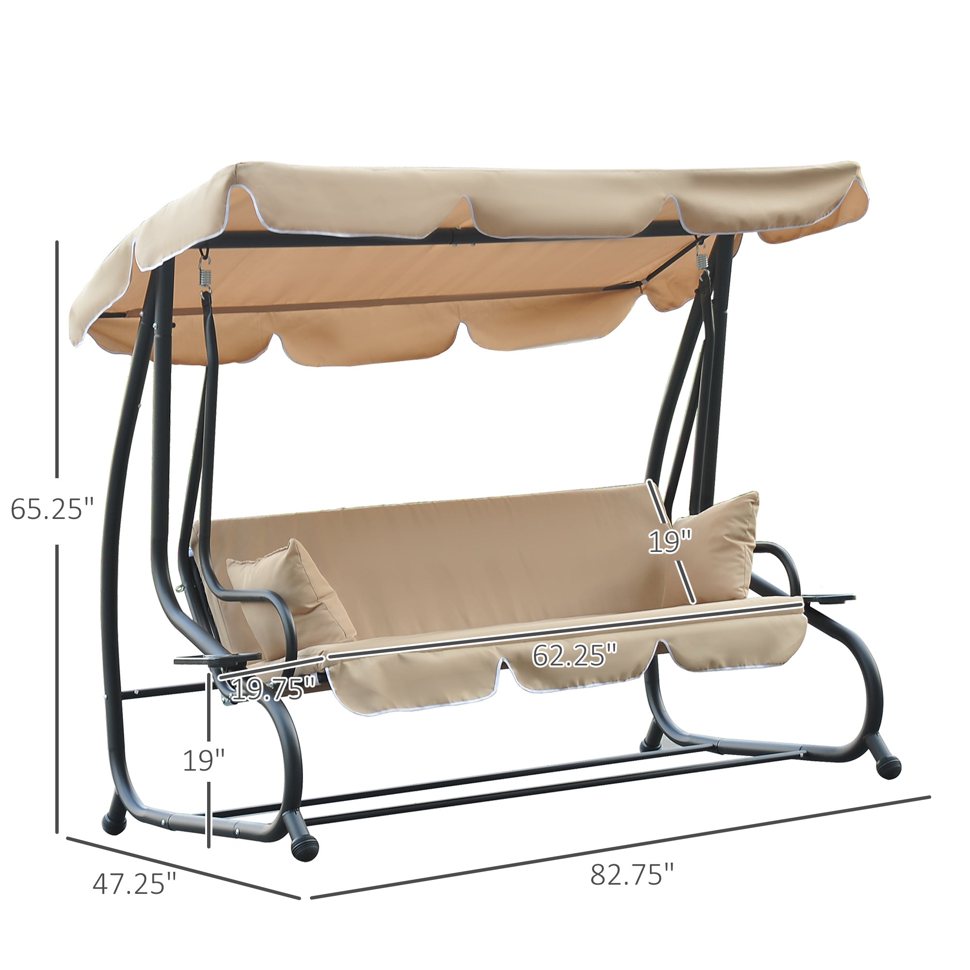 3-Seat Patio Swing Bed 2-in-1 Convertible Canopy Beige-DECOROLALA