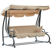 3-Seat Patio Swing Bed 2-in-1 Convertible Canopy Beige-DECOROLALA