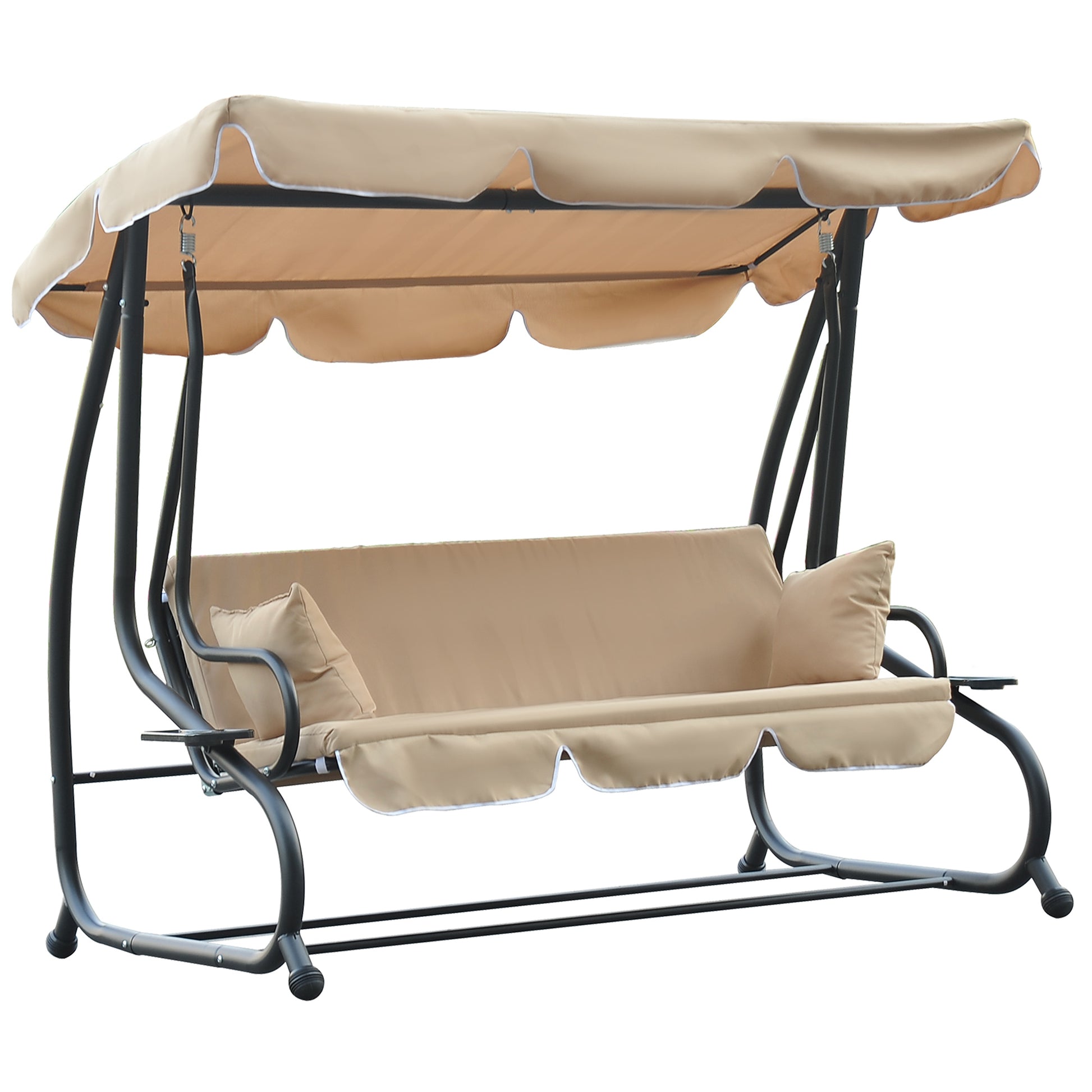 3-Seat Patio Swing Bed 2-in-1 Convertible Canopy Beige-DECOROLALA