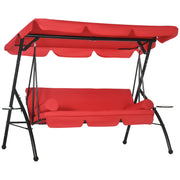 3-Seat Patio Swing Bed Red Convertible Canopy-DECOROLALA