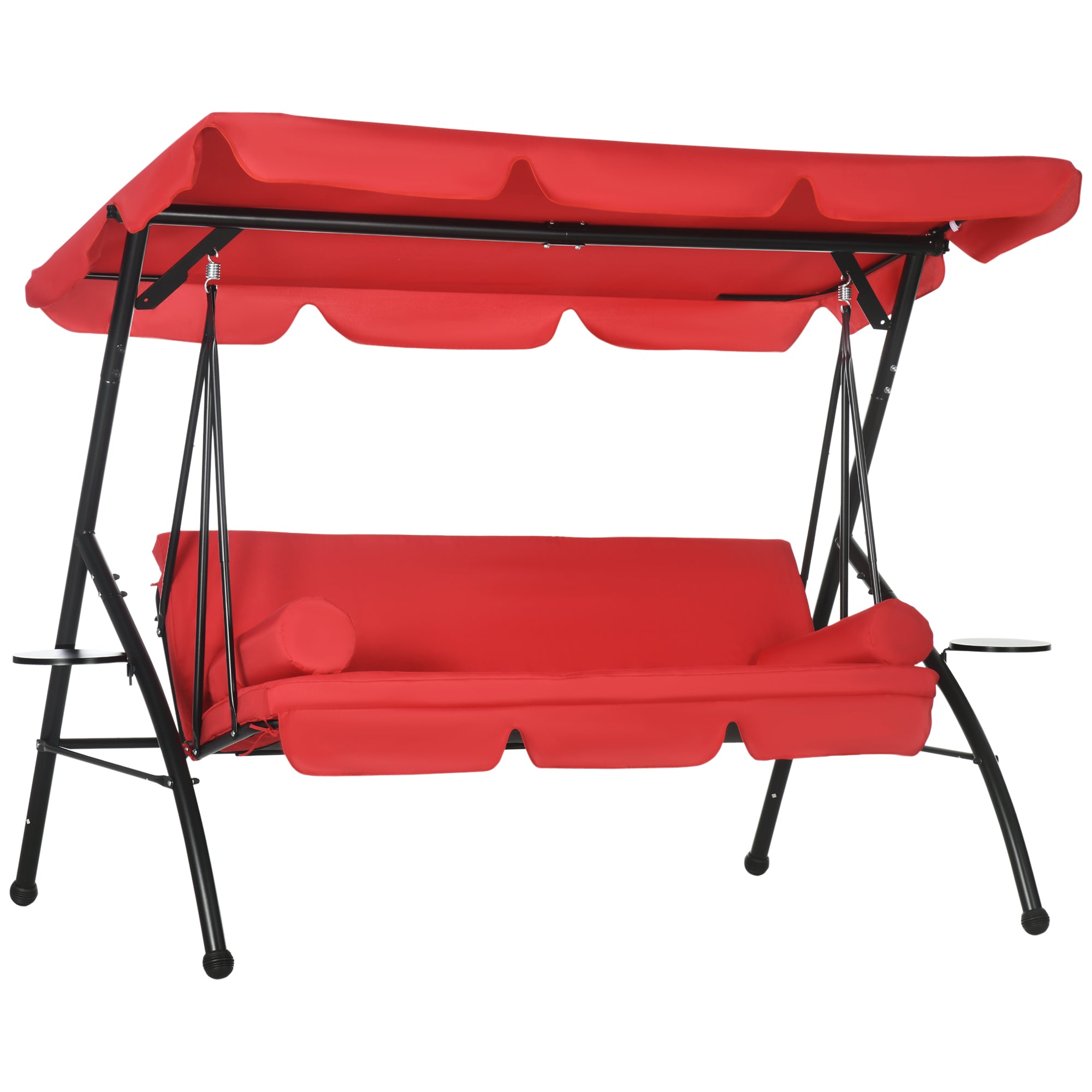 3-Seat Patio Swing Bed Red Convertible Canopy-DECOROLALA