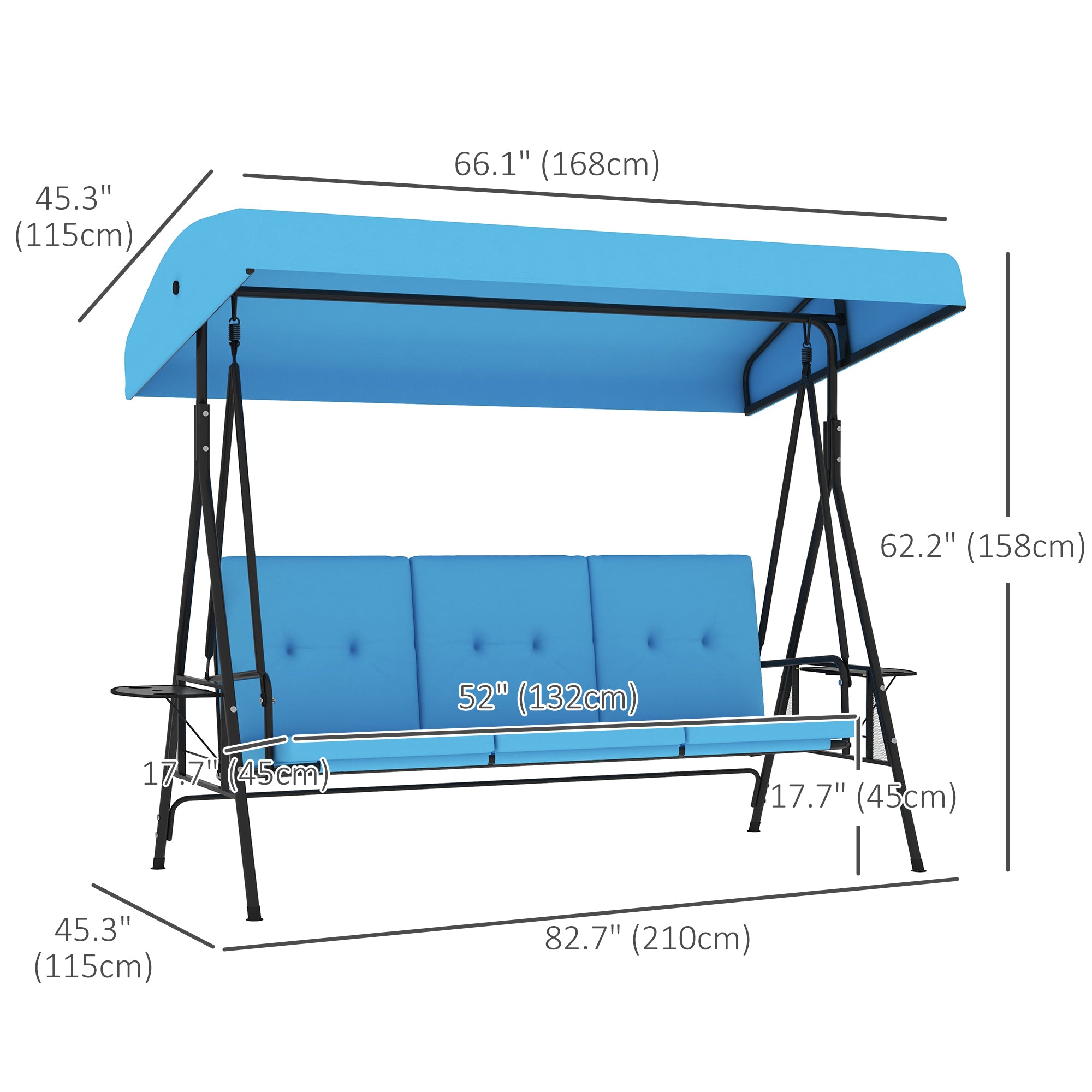 3-Seat Patio Swing Blue Adjustable Canopy-DECOROLALA