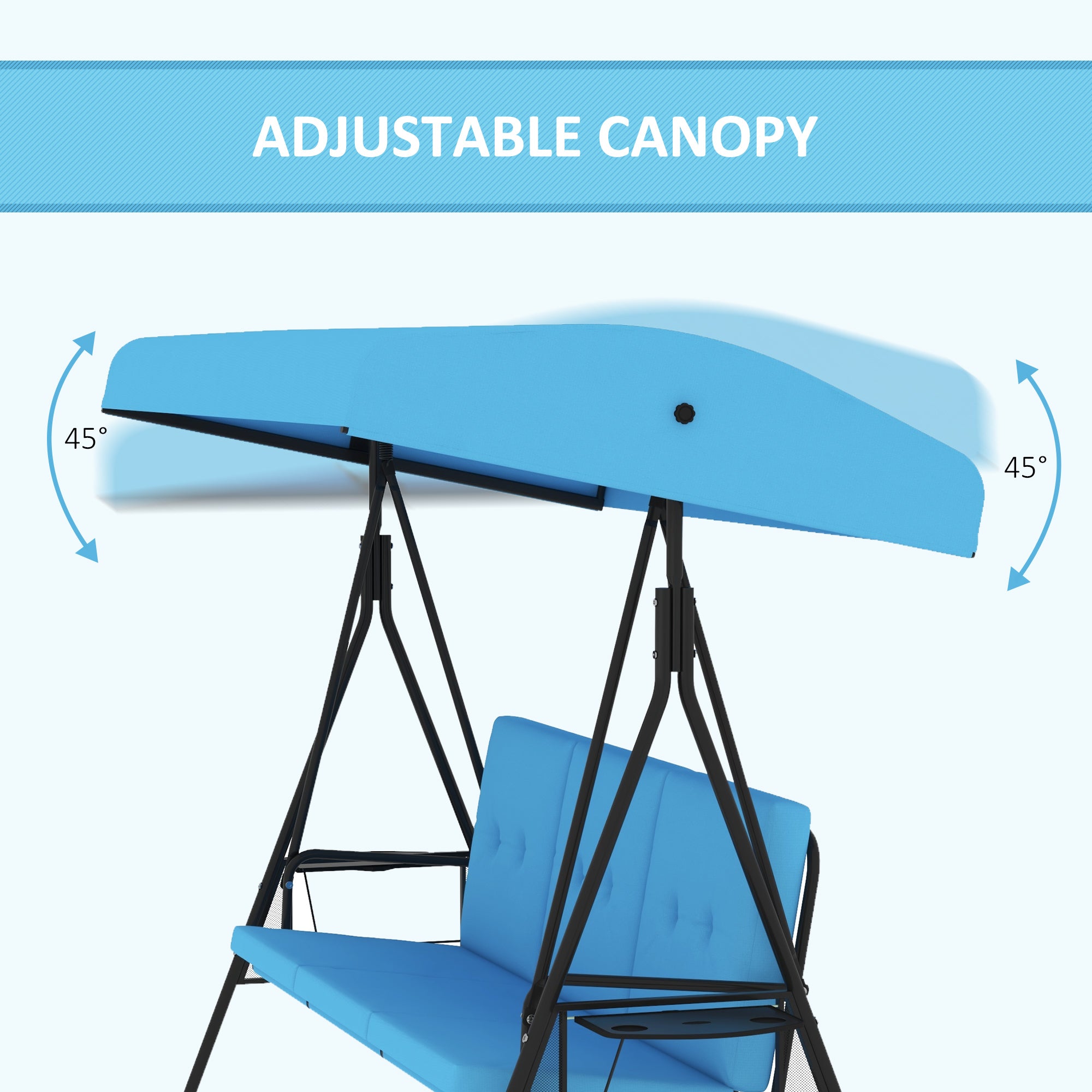 3-Seat Patio Swing Blue Adjustable Canopy-DECOROLALA