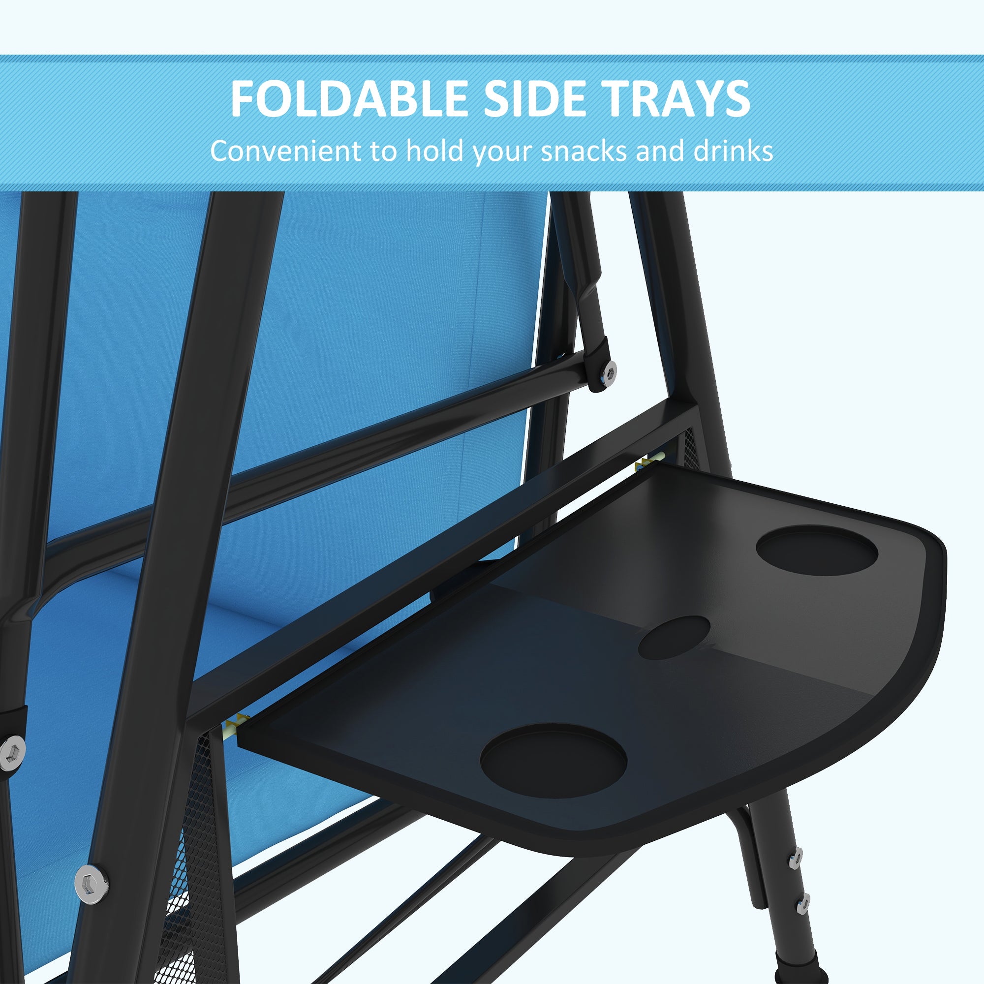 3-Seat Patio Swing Blue Adjustable Canopy-DECOROLALA