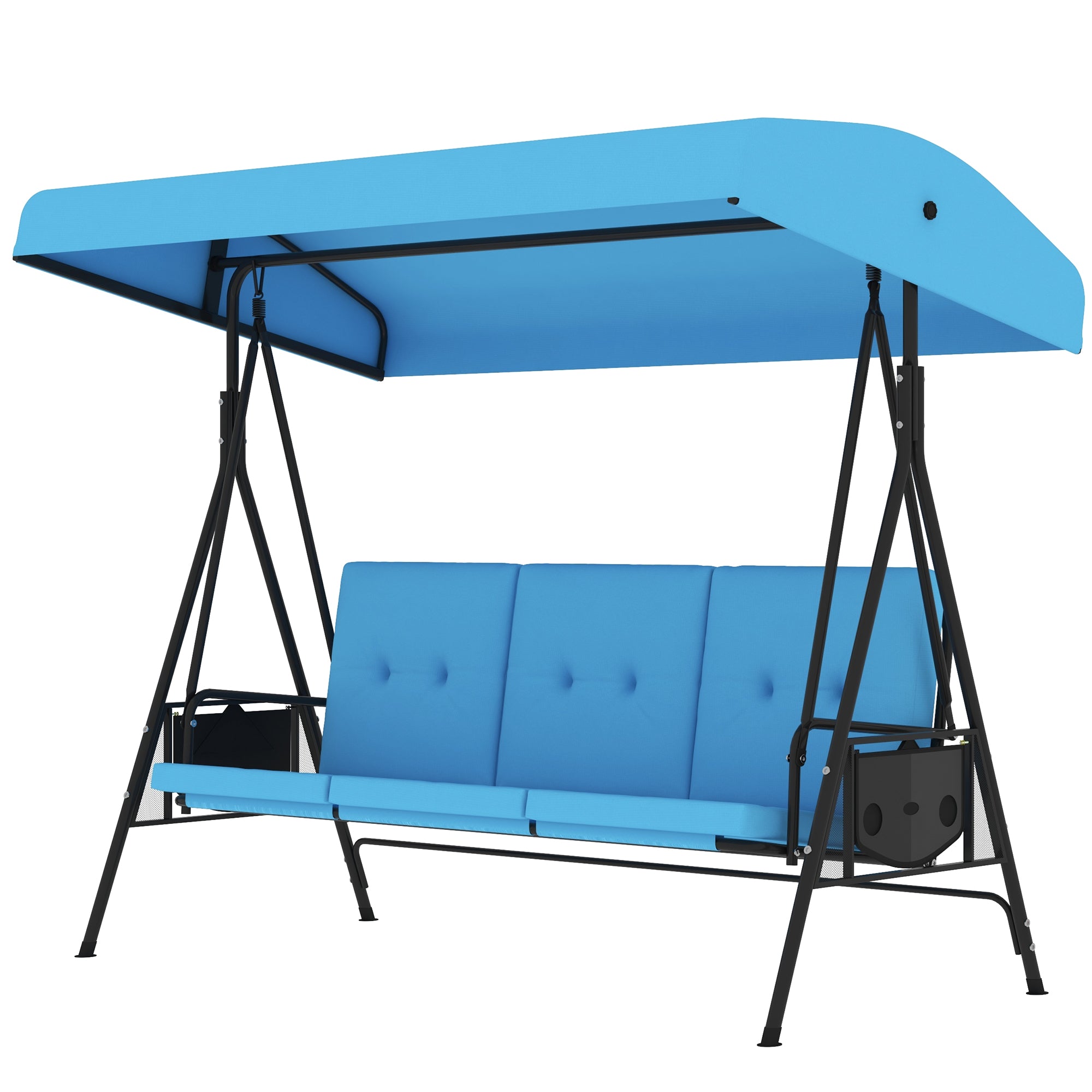 3-Seat Patio Swing Blue Adjustable Canopy-DECOROLALA