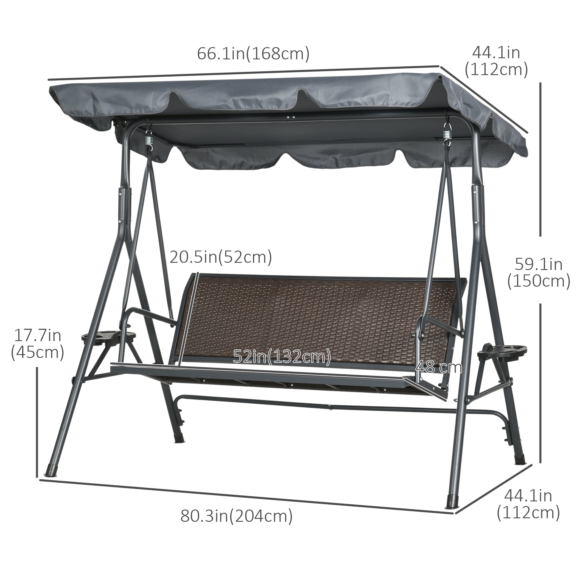 3-Seat Patio Swing Chair Dark Grey Canopy-DECOROLALA
