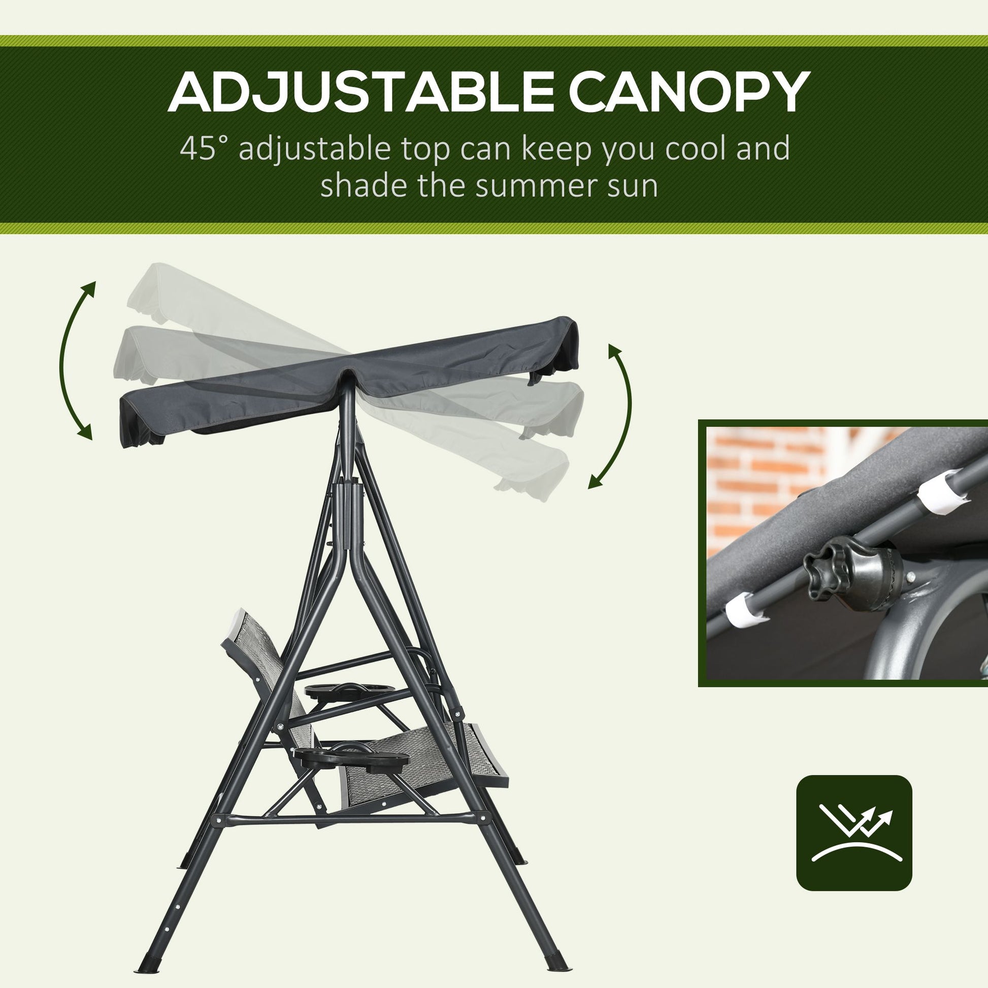 3-Seat Patio Swing Chair Dark Grey Canopy-DECOROLALA