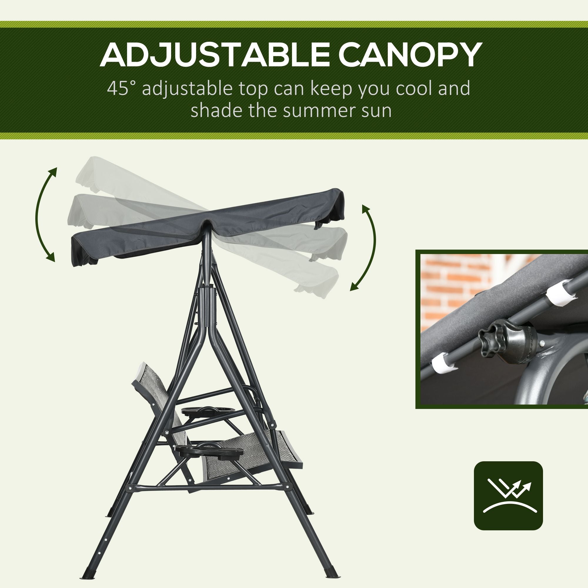 3-Seat Patio Swing Chair Dark Grey Canopy-DECOROLALA