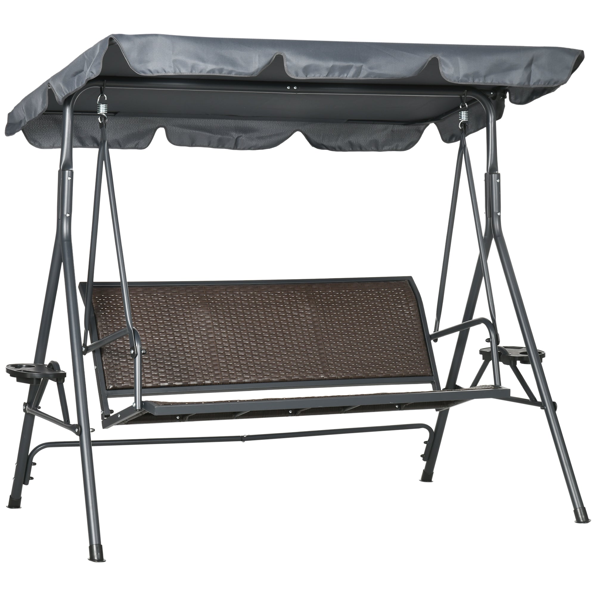 3-Seat Patio Swing Chair Dark Grey Canopy-DECOROLALA