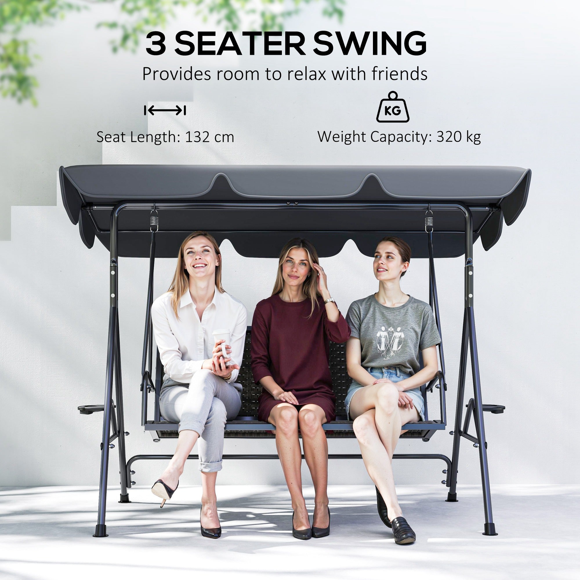 3-Seat Patio Swing Chair Grey Canopy-DECOROLALA