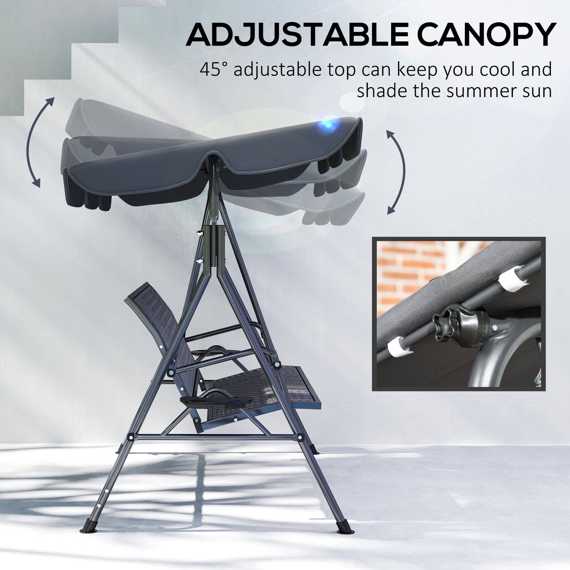 3-Seat Patio Swing Chair Grey Canopy-DECOROLALA