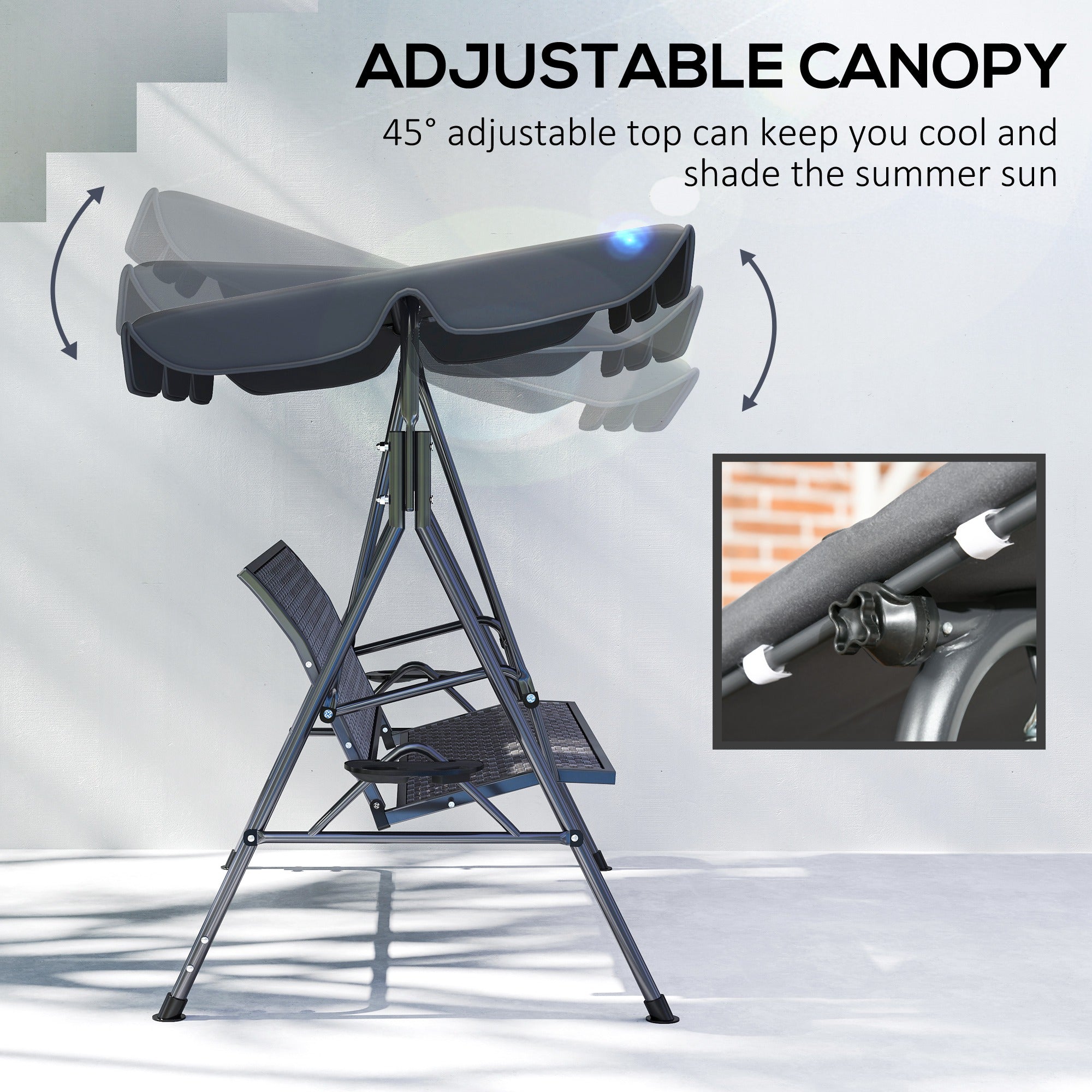 3-Seat Patio Swing Chair Grey Canopy-DECOROLALA
