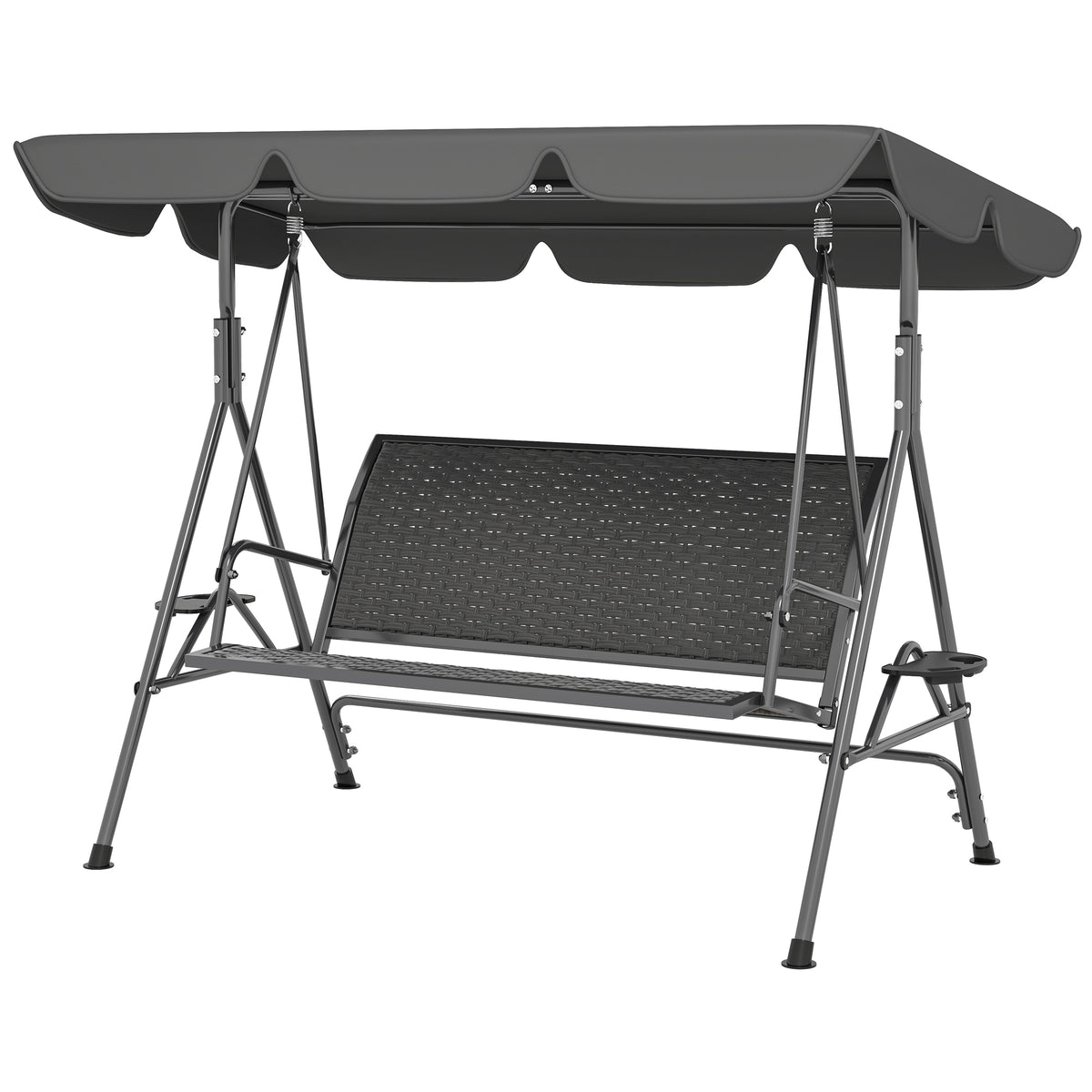 3-Seat Patio Swing Chair Grey Canopy-Canopy Porch Swings-DECOROLALA