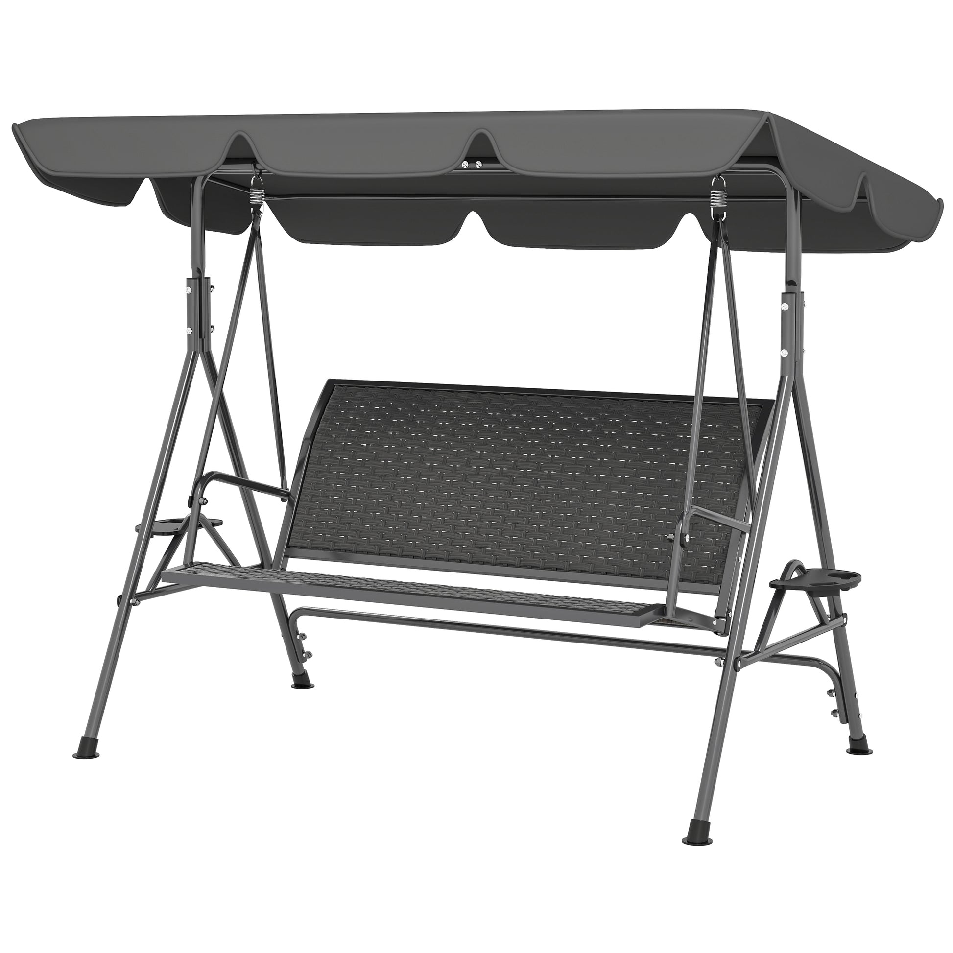 3-Seat Patio Swing Chair Grey Canopy-DECOROLALA