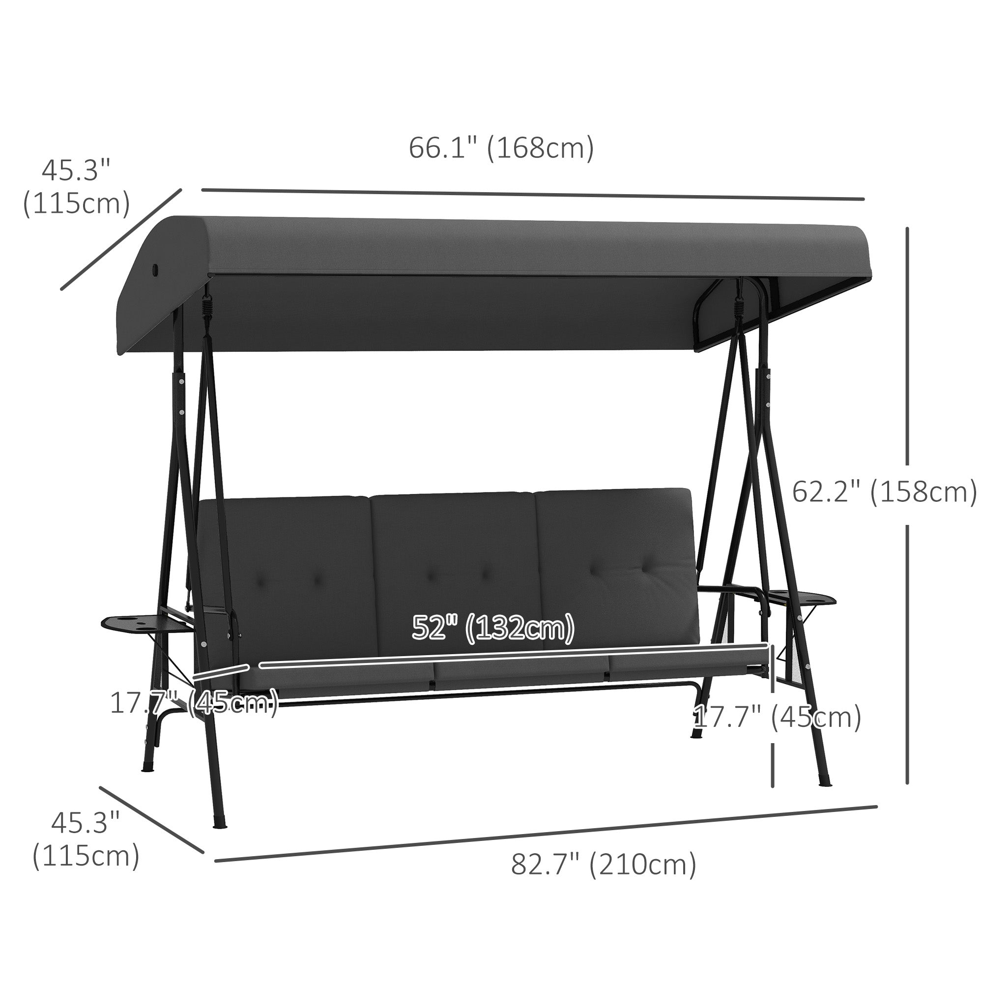 3-Seat Patio Swing - Grey Canopy Cushion-DECOROLALA