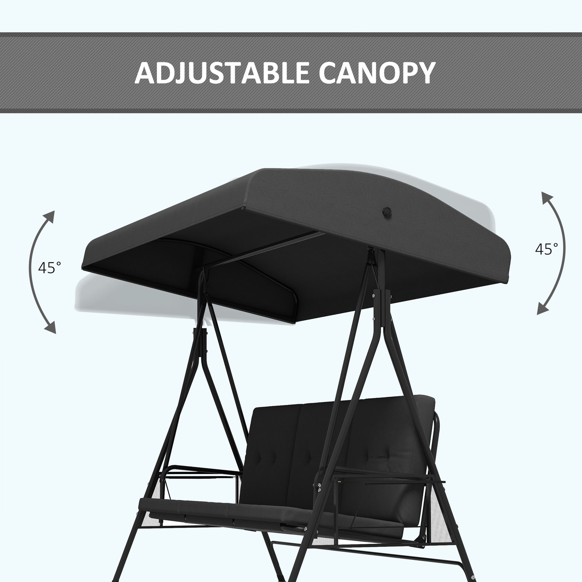 3-Seat Patio Swing - Grey Canopy Cushion-DECOROLALA