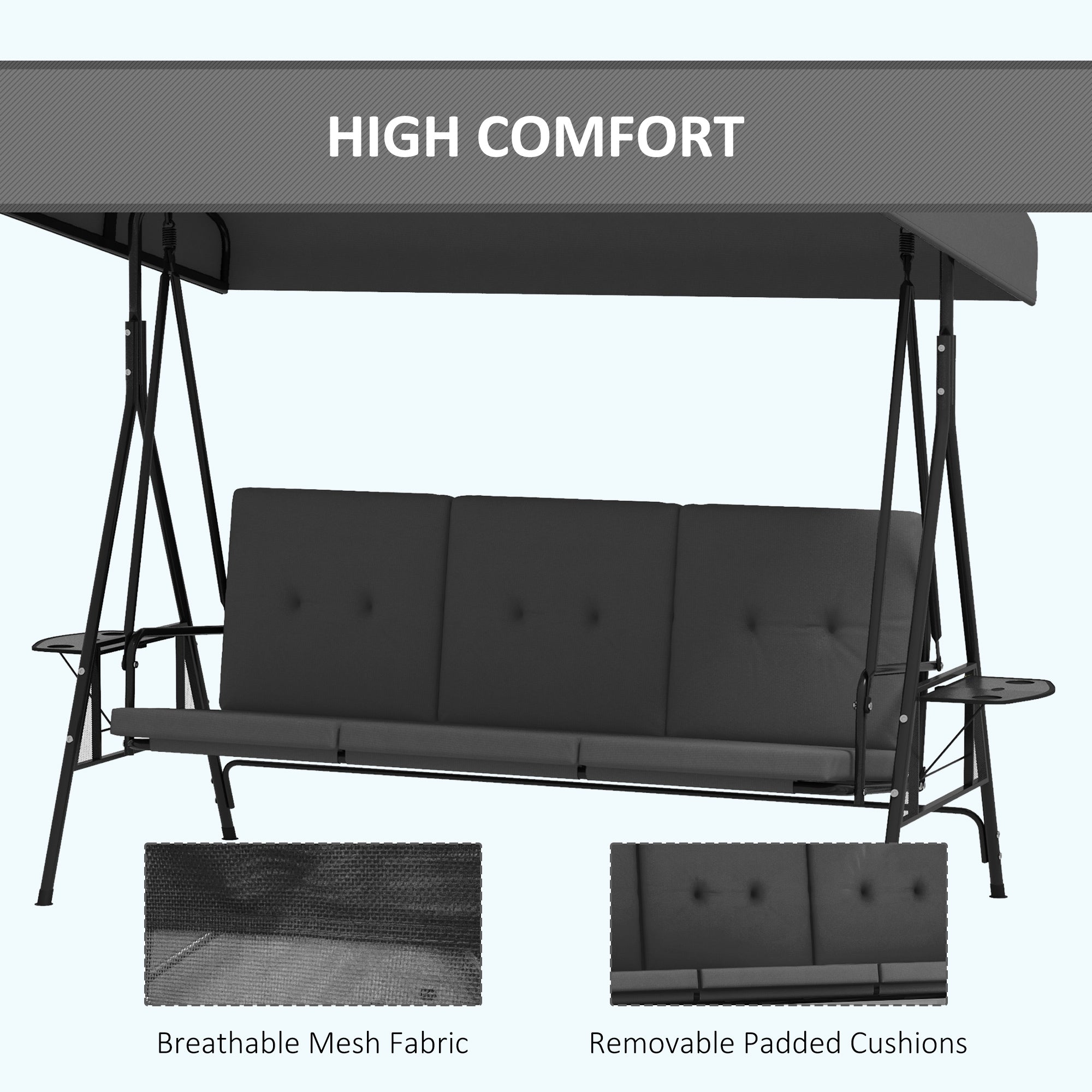 3-Seat Patio Swing - Grey Canopy Cushion-DECOROLALA