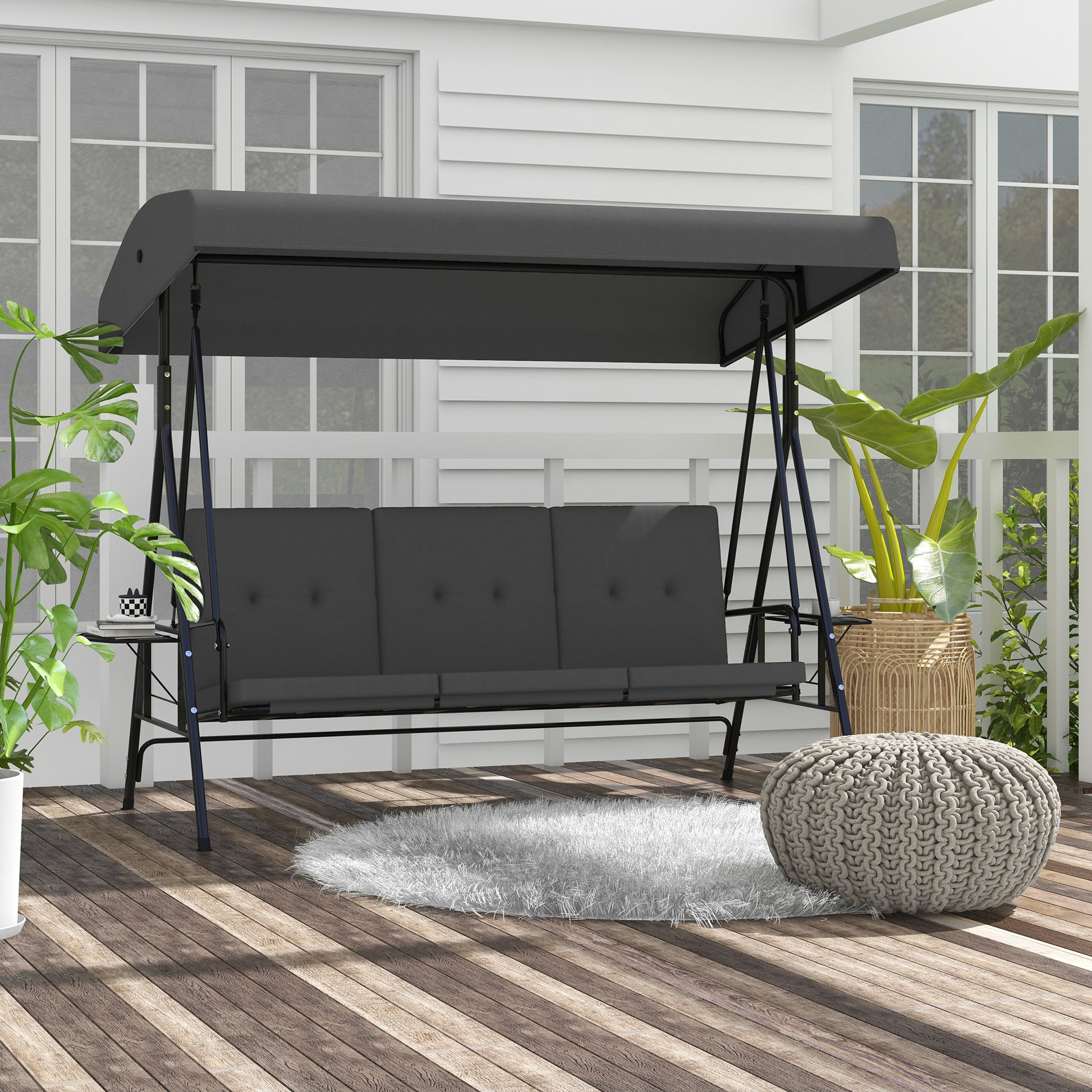 3-Seat Patio Swing - Grey Canopy Cushion-DECOROLALA