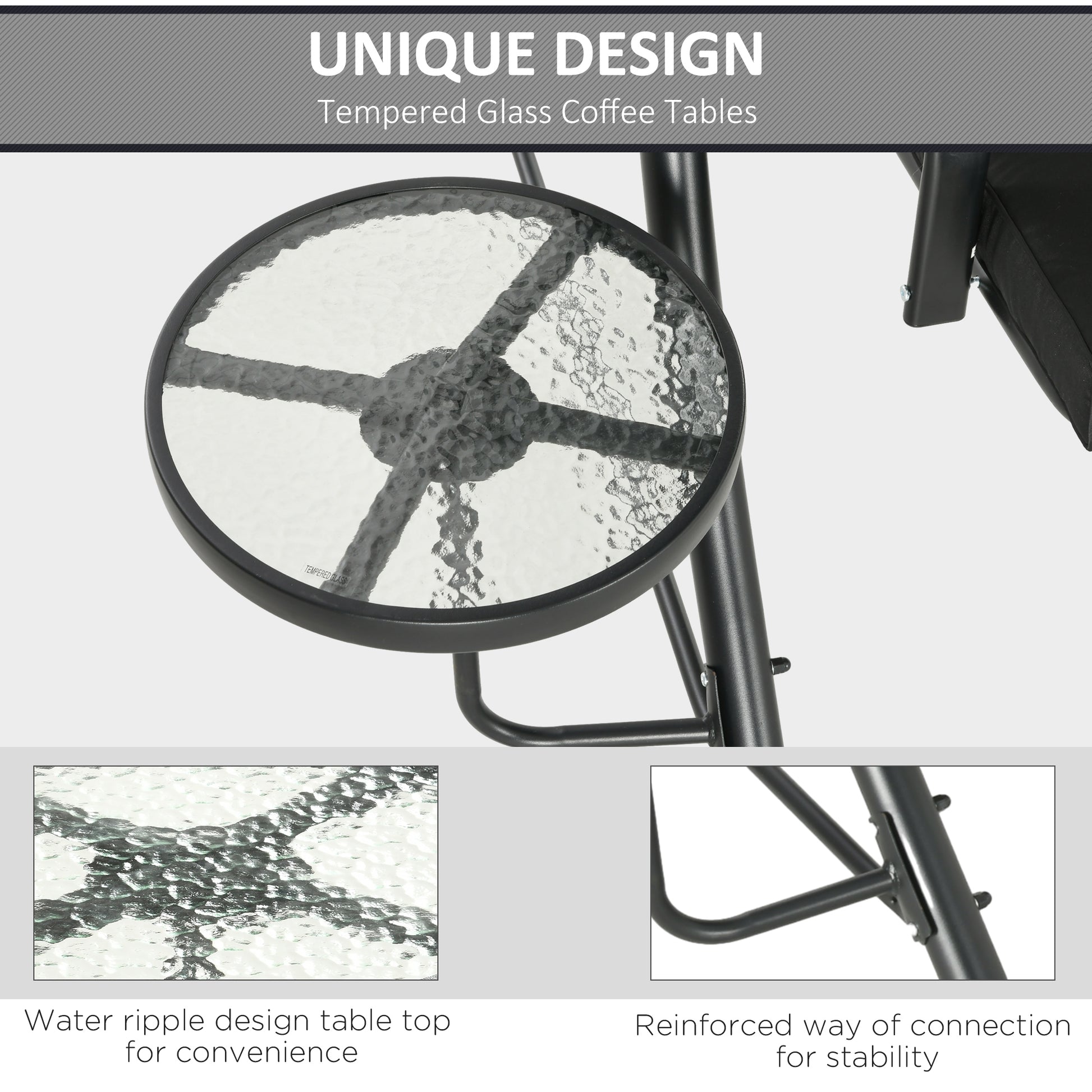 3 Seat Porch Swing Chair Steel Canopy Black-DECOROLALA