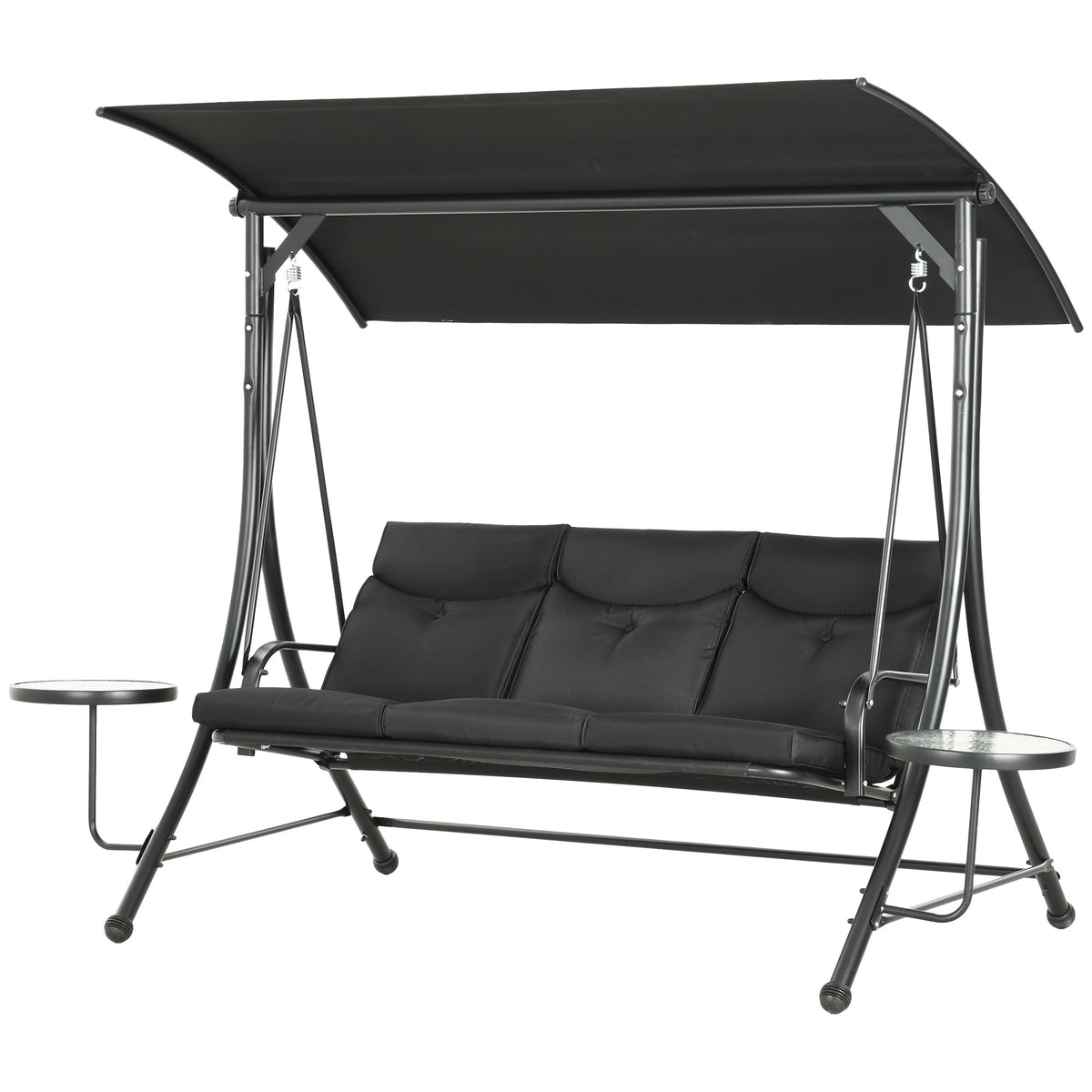 3 Seat Porch Swing Chair Steel Canopy Black-Canopy Porch Swings-DECOROLALA