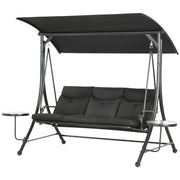 3 Seat Porch Swing Chair Steel Canopy Black-DECOROLALA