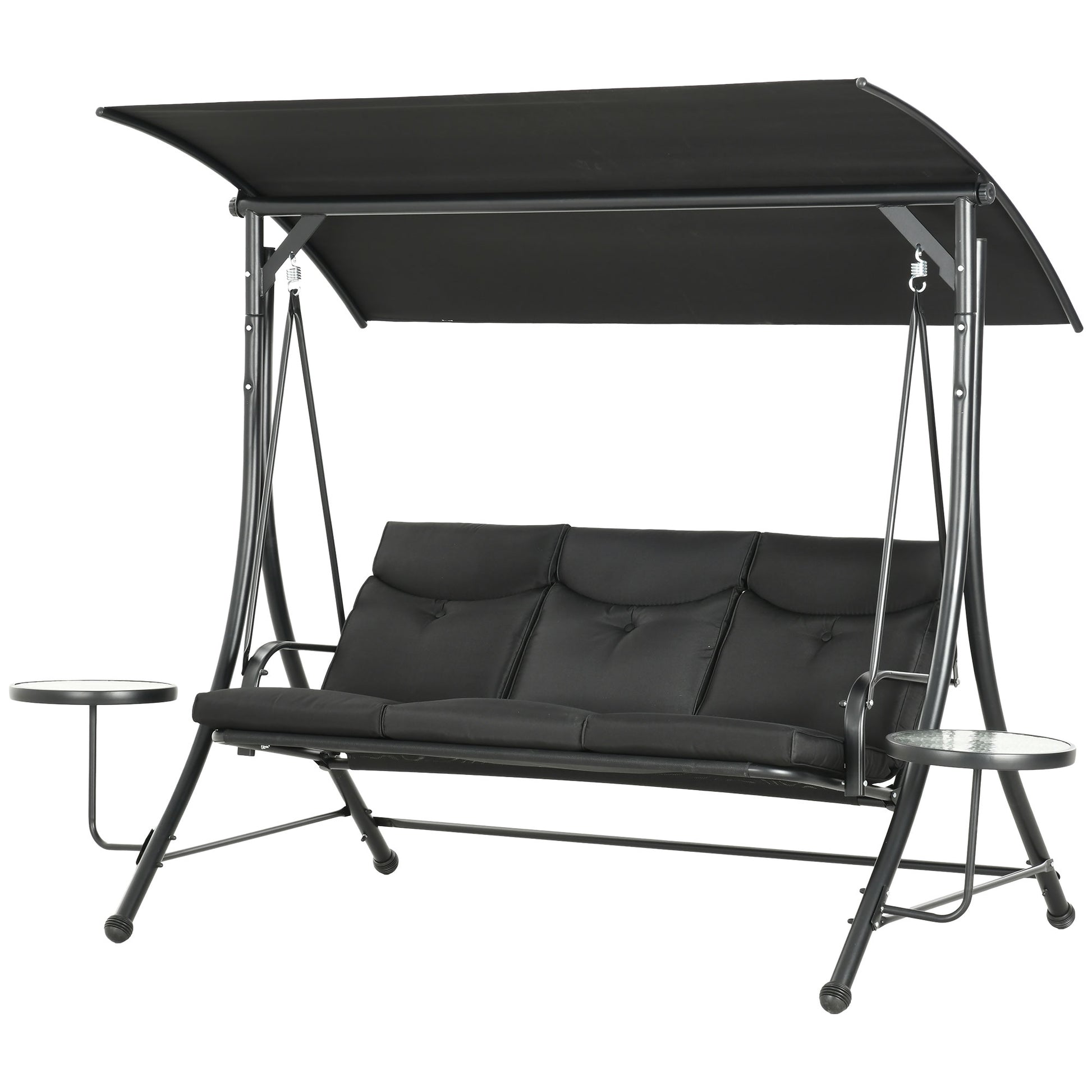 3 Seat Porch Swing Chair Steel Canopy Black-DECOROLALA