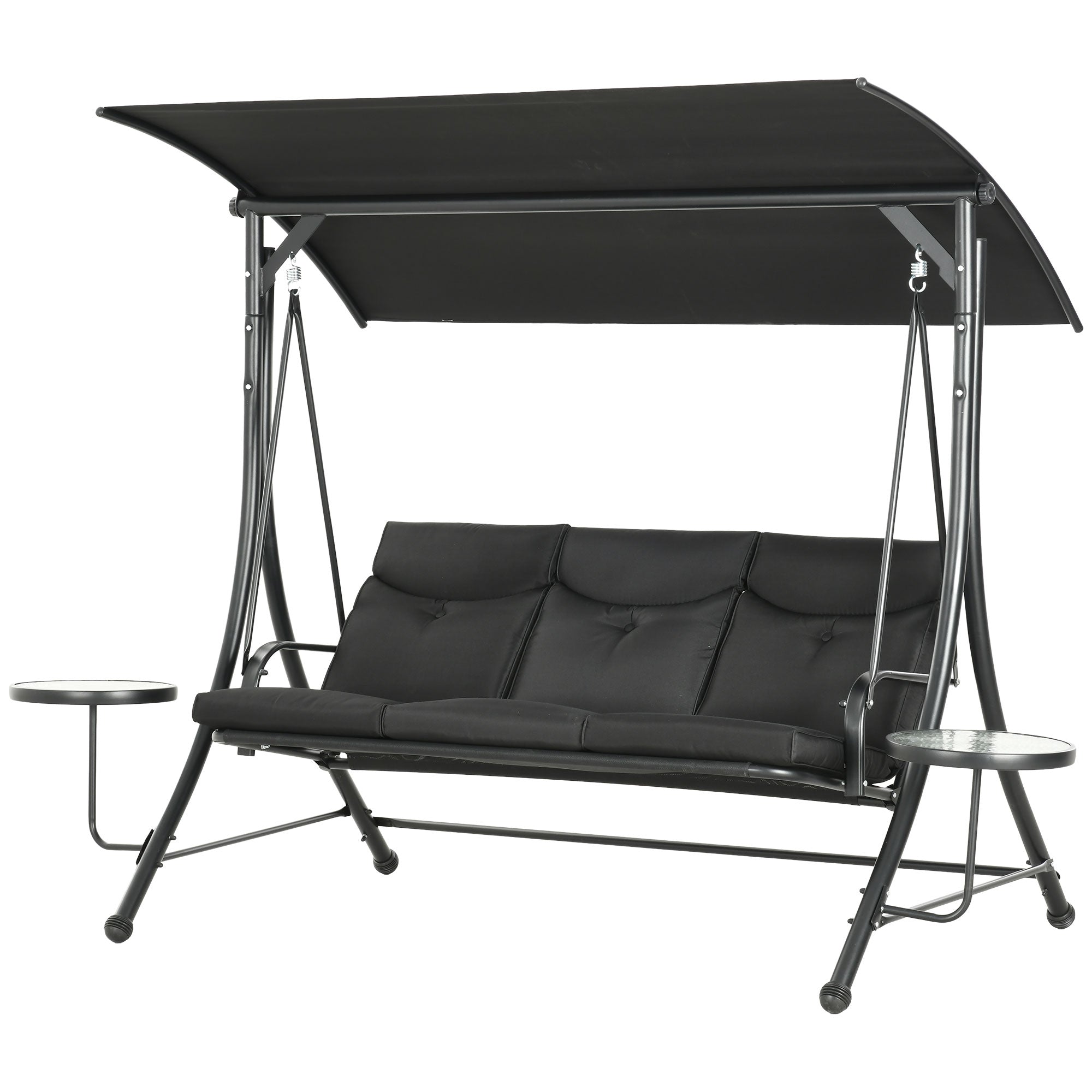 3 Seat Porch Swing Chair Steel Canopy Black-DECOROLALA