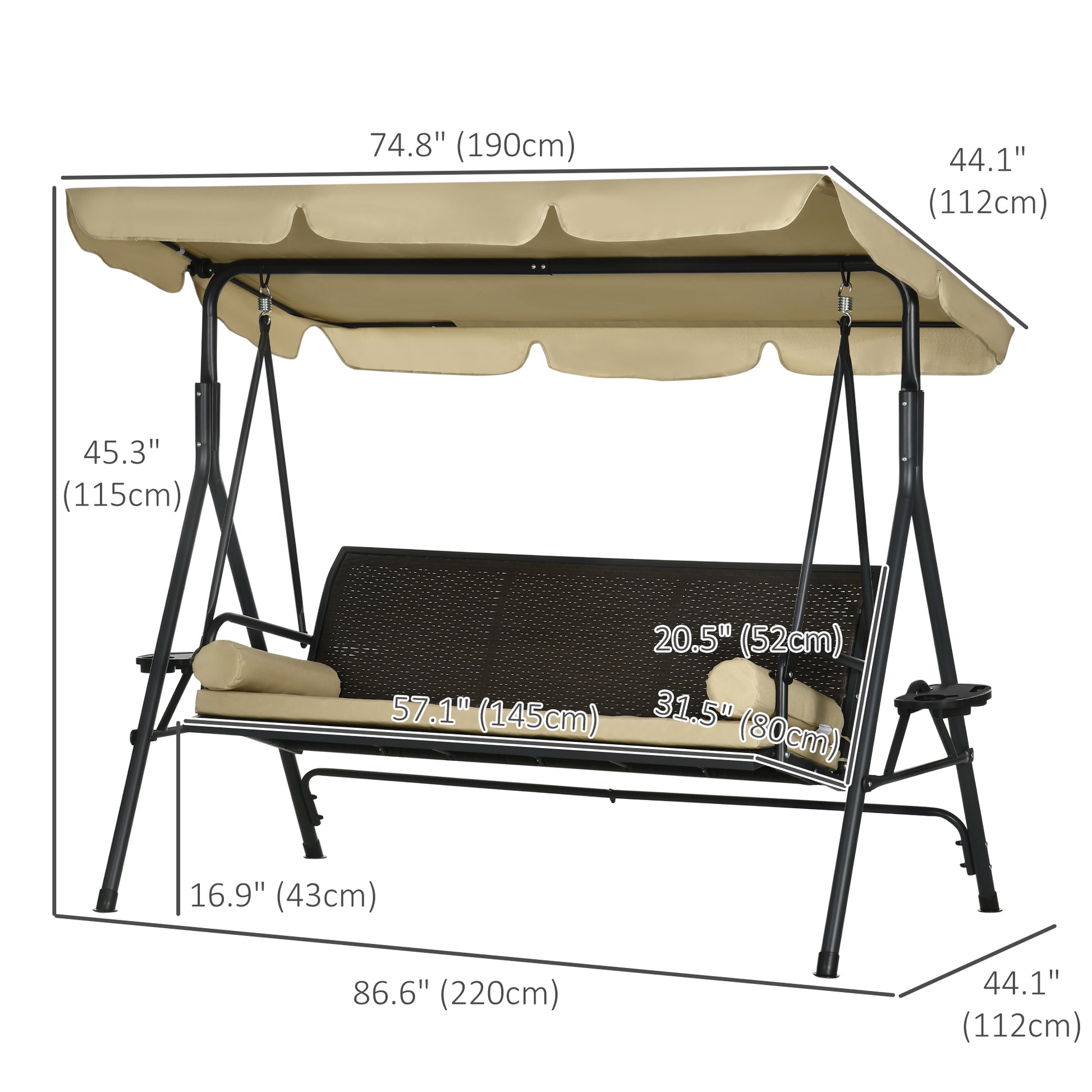 3-Seat Porch Swing with Canopy - Rattan-DECOROLALA
