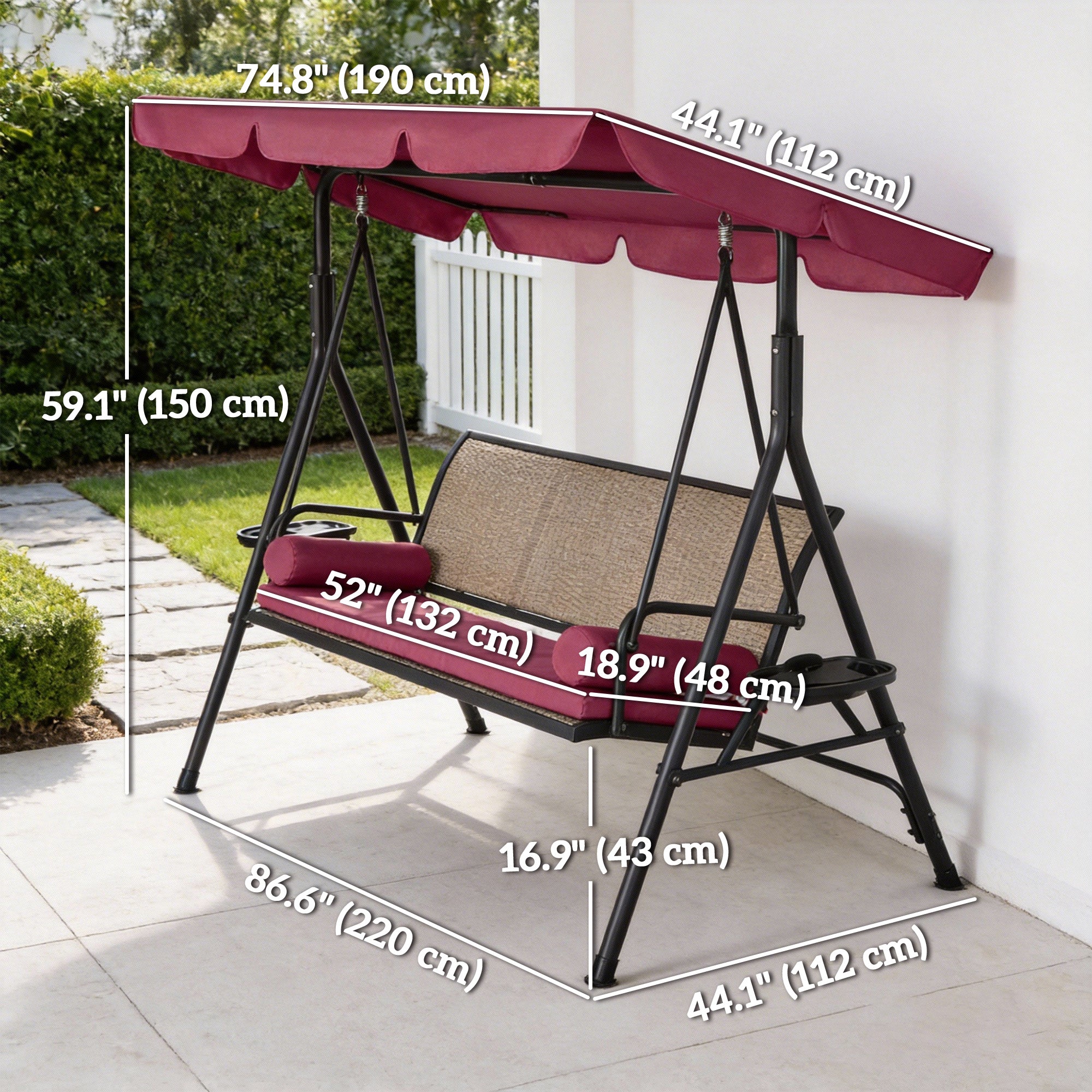 3-Seat Porch Swing with Canopy & Rattan-DECOROLALA