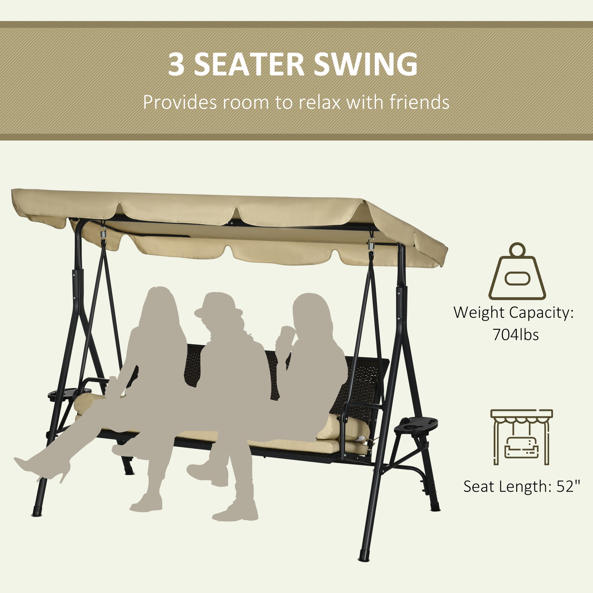 3-Seat Porch Swing with Canopy - Rattan-DECOROLALA