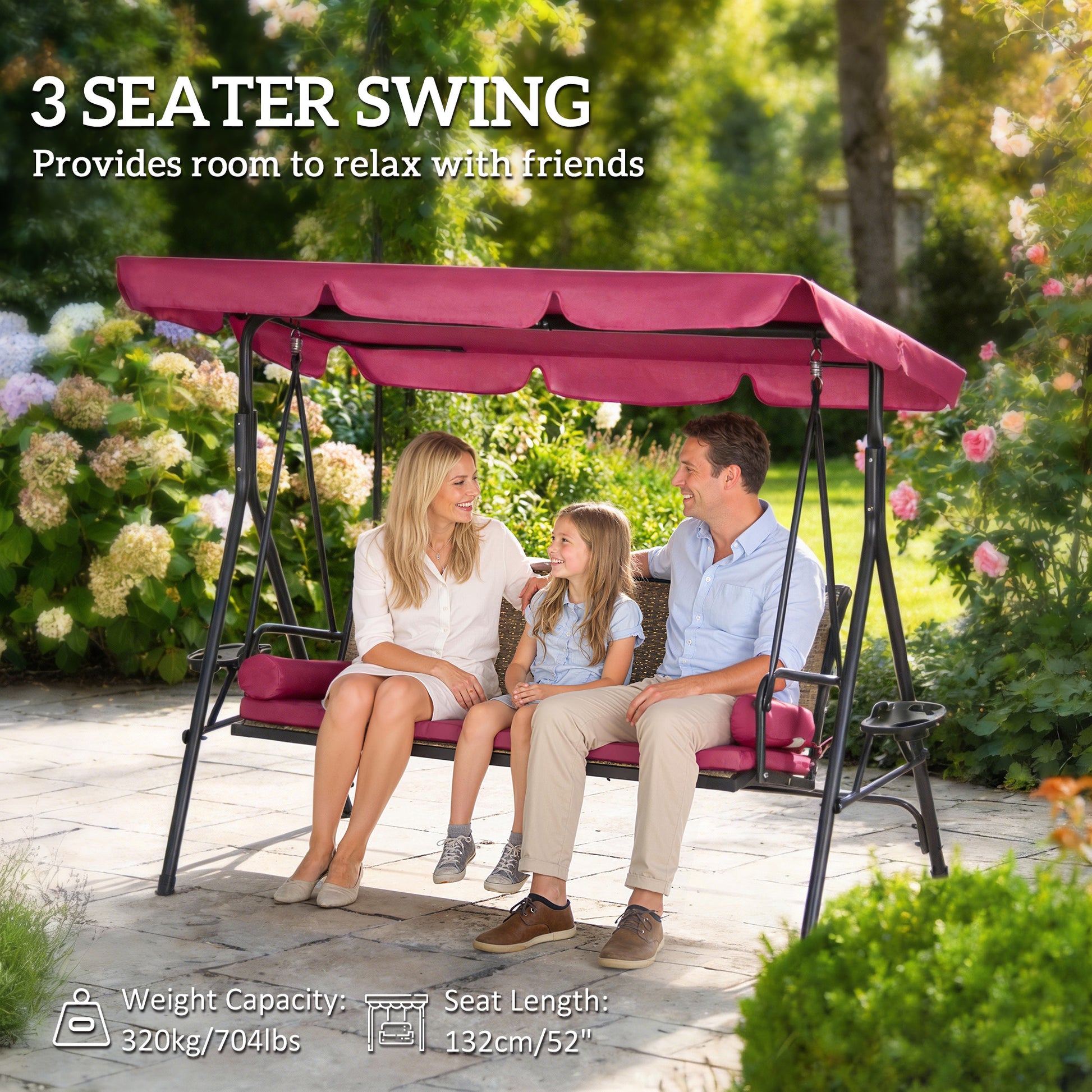 3-Seat Porch Swing with Canopy & Rattan-DECOROLALA