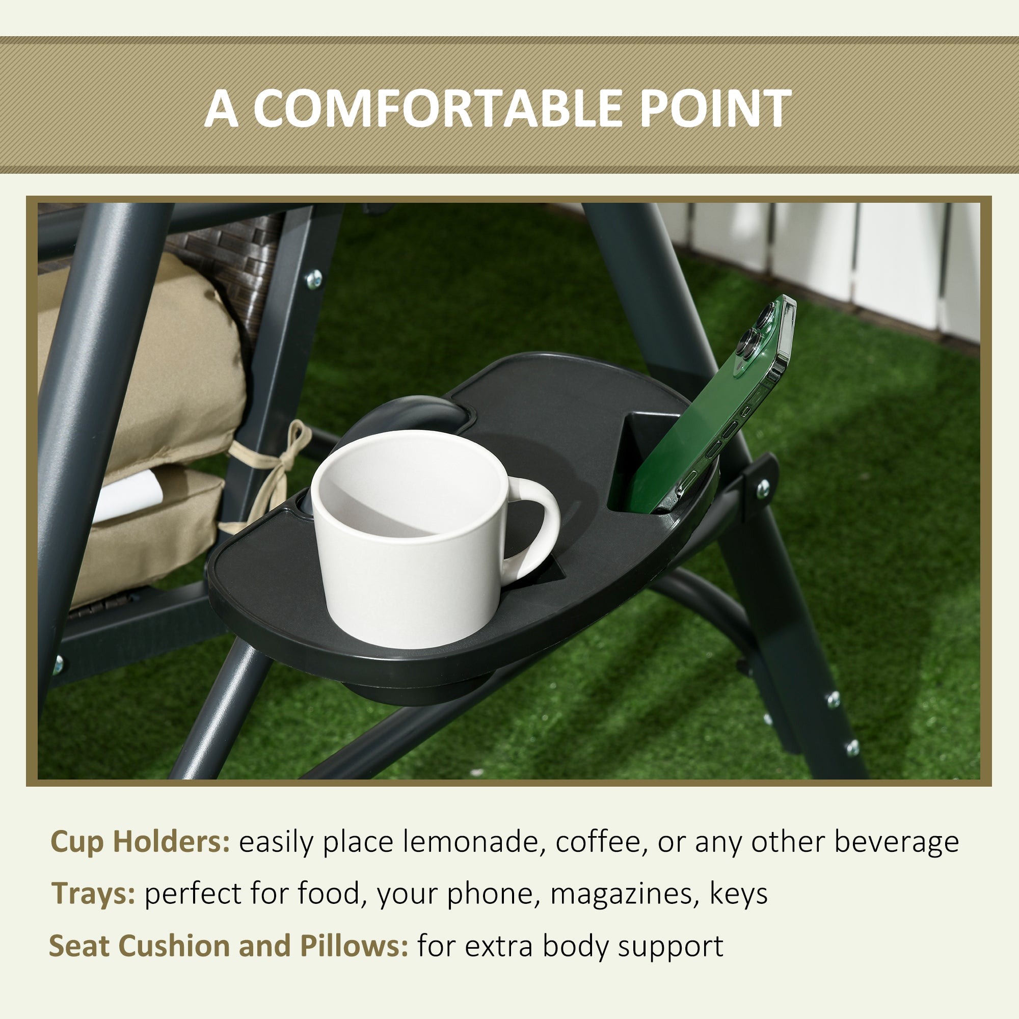 3-Seat Porch Swing with Canopy - Rattan-DECOROLALA