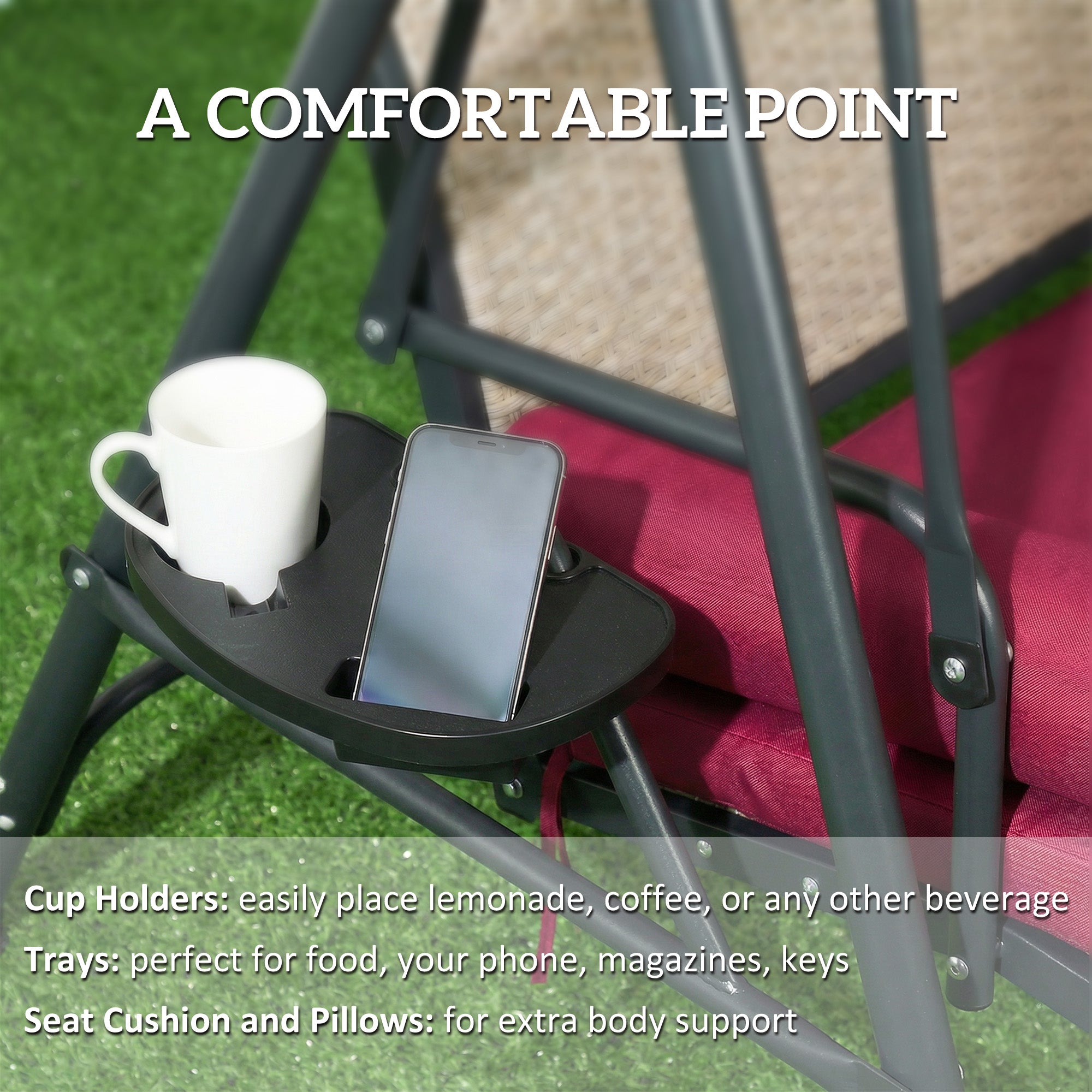 3-Seat Porch Swing with Canopy & Rattan-DECOROLALA