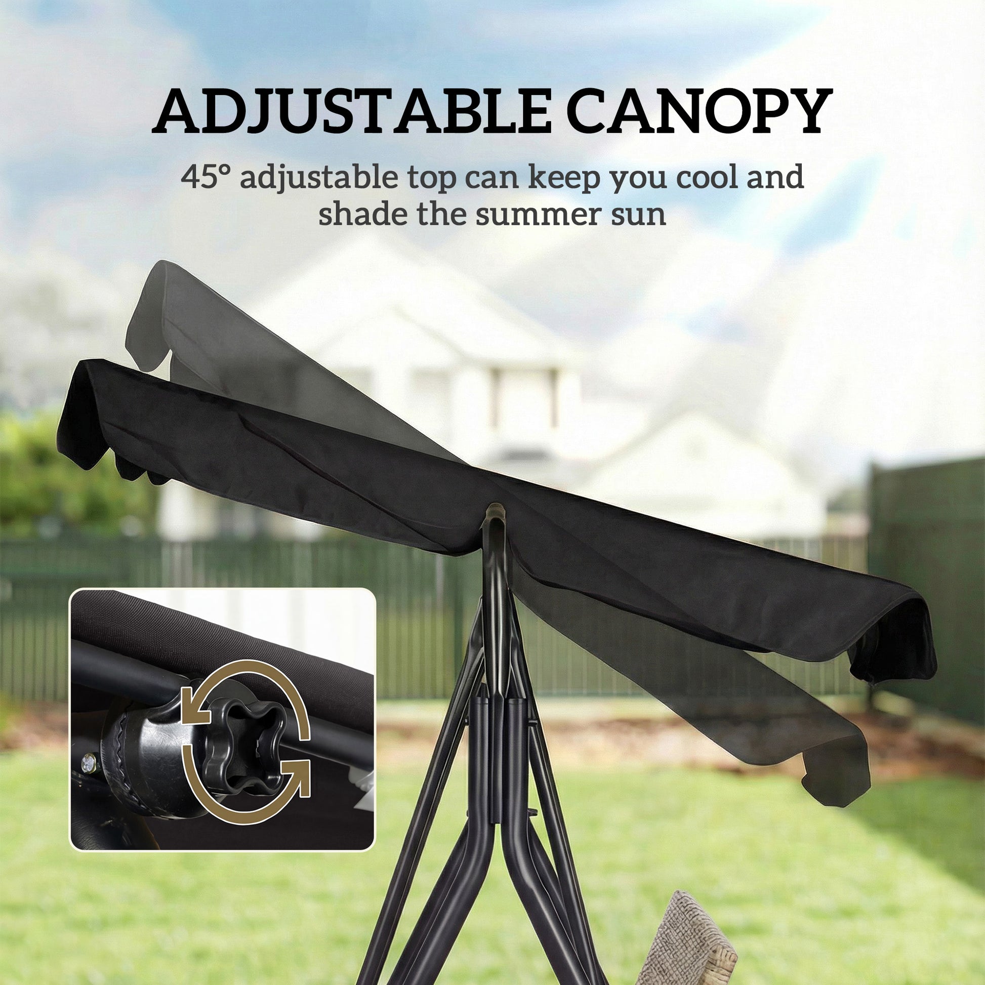 3-Seat Porch Swing with Canopy - Rattan Black-DECOROLALA
