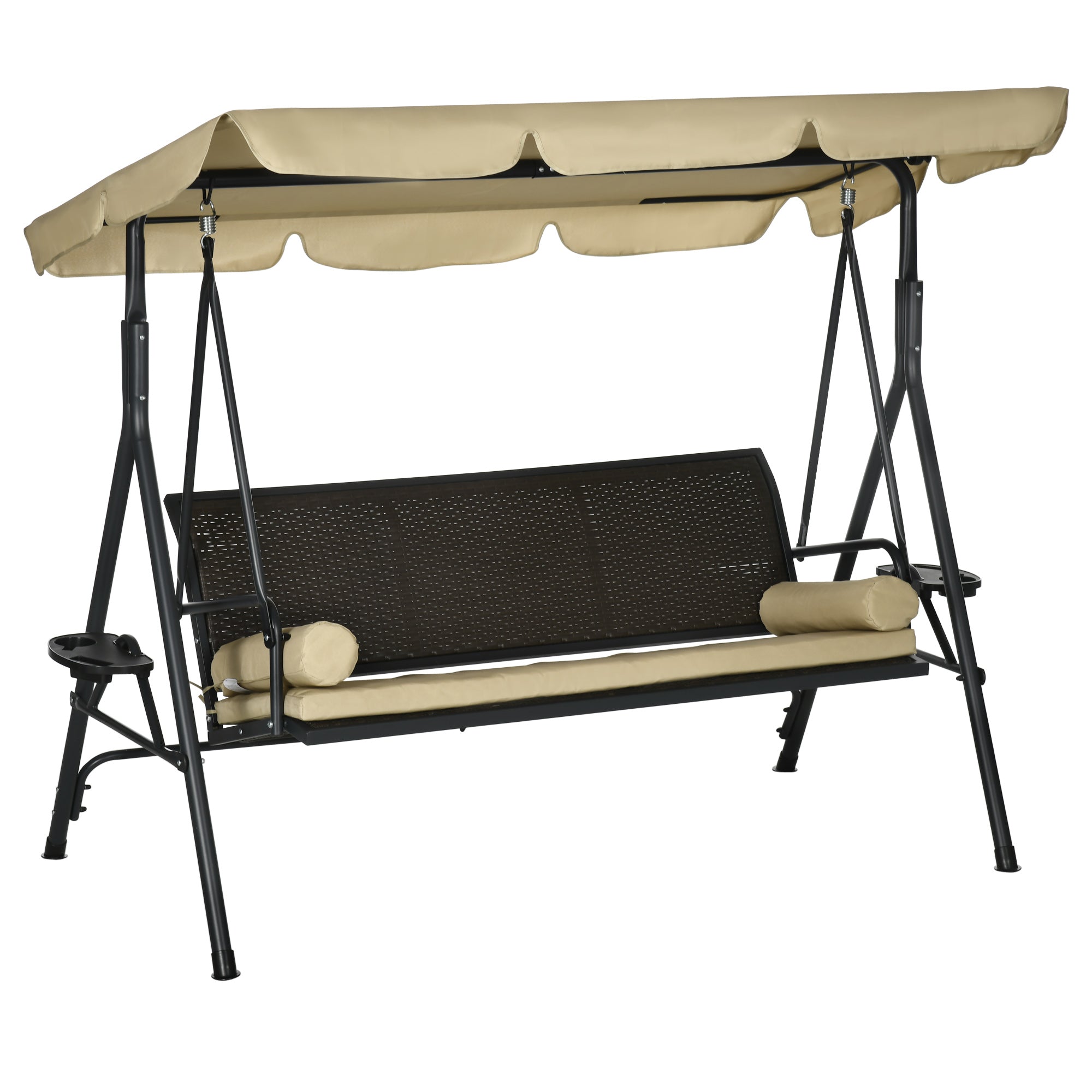3-Seat Porch Swing with Canopy - Rattan-DECOROLALA