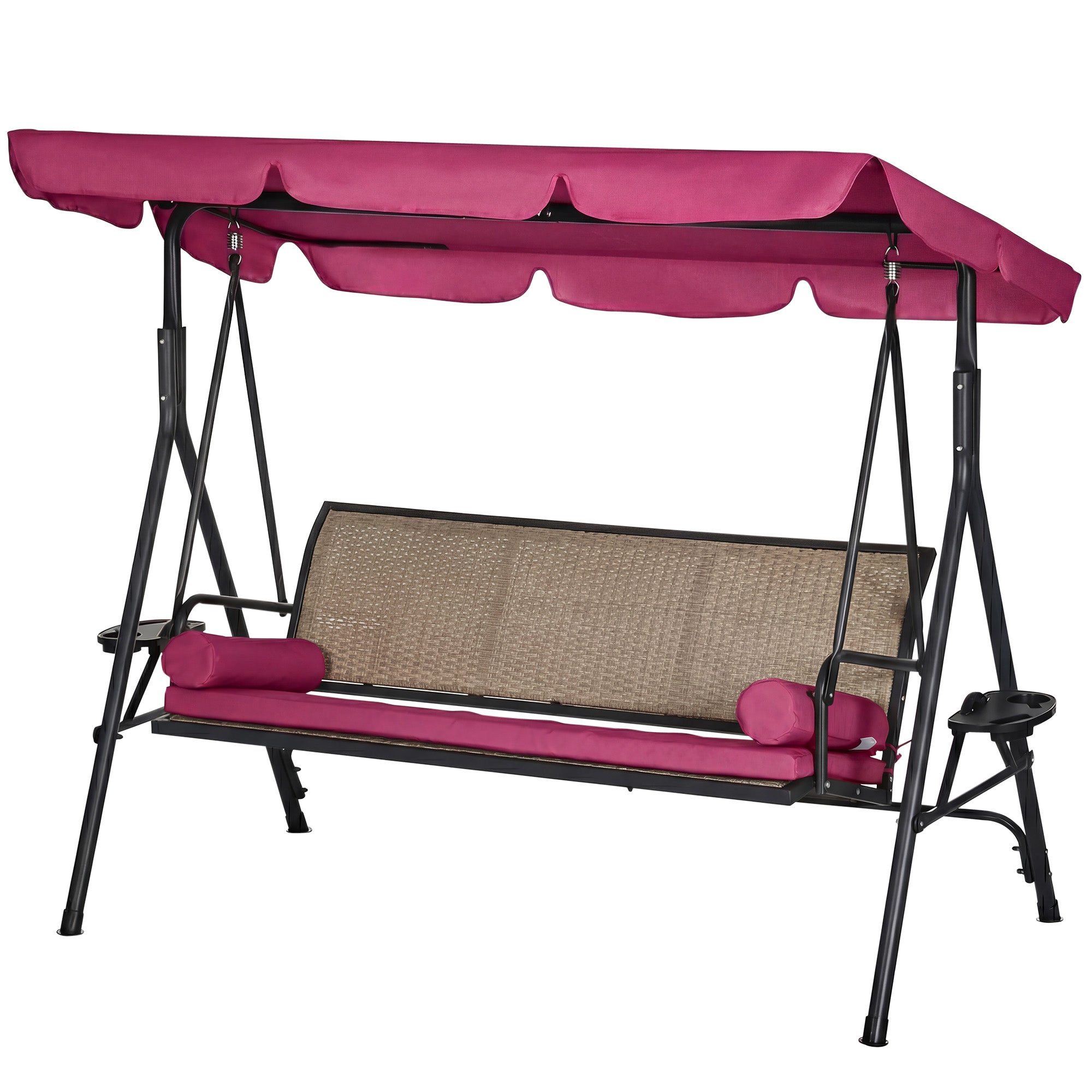 3-Seat Porch Swing with Canopy & Rattan-DECOROLALA