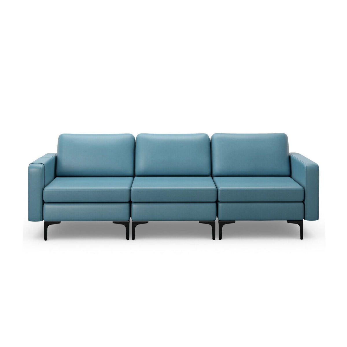 3-Seat Sectional Sofa - Blue Leather Fabric with Metal Legs-Sofas & Loveseats-DECOROLALA