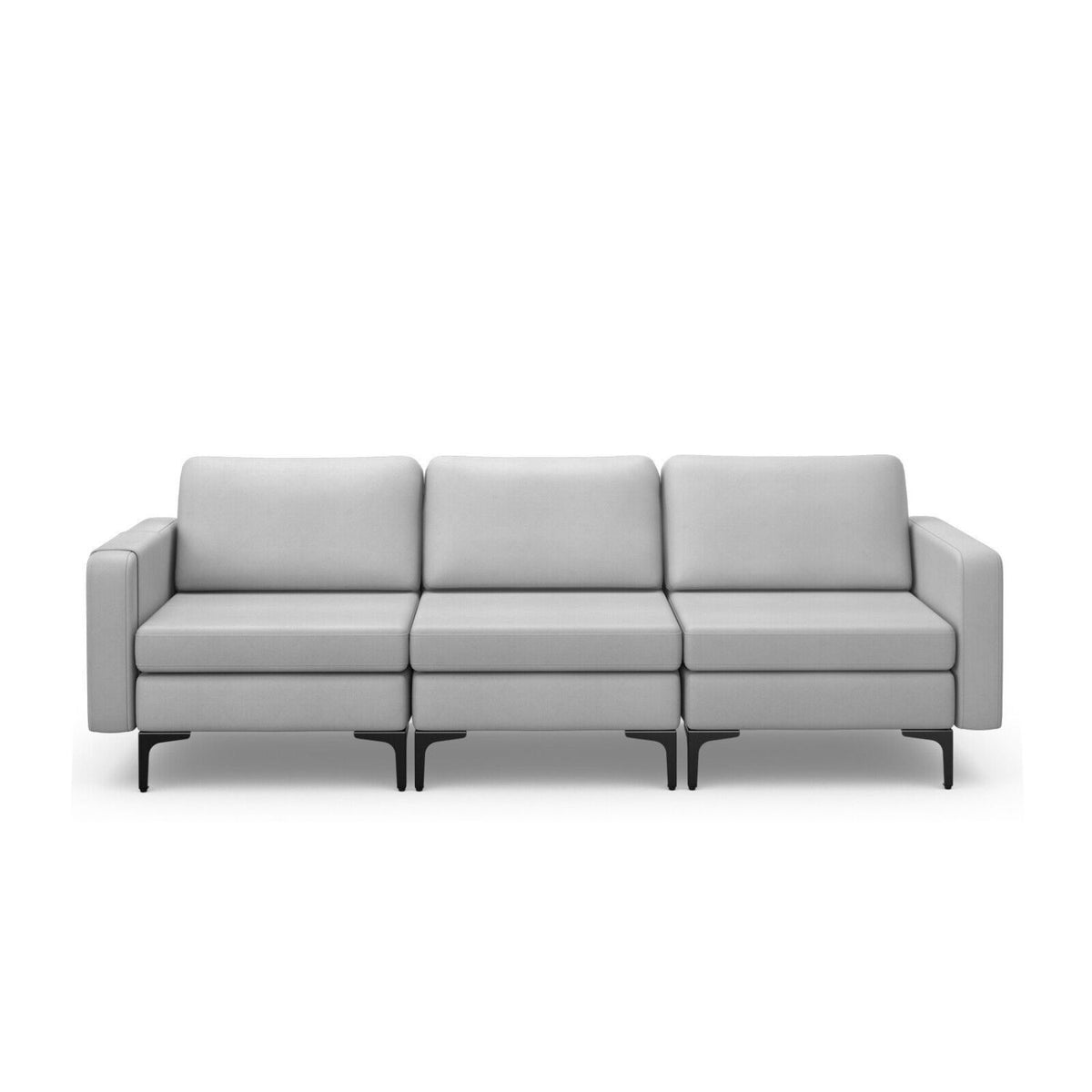 3-Seat Sectional Sofa Couch with Armrest Magazine Pocket and Metal Leg-Light Gray-Sofas & Loveseats-DECOROLALA