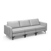 3-Seat Sectional Sofa Couch with Armrest Magazine Pocket and Metal Leg-Light Gray-Sofas & Loveseats-DECOROLALA