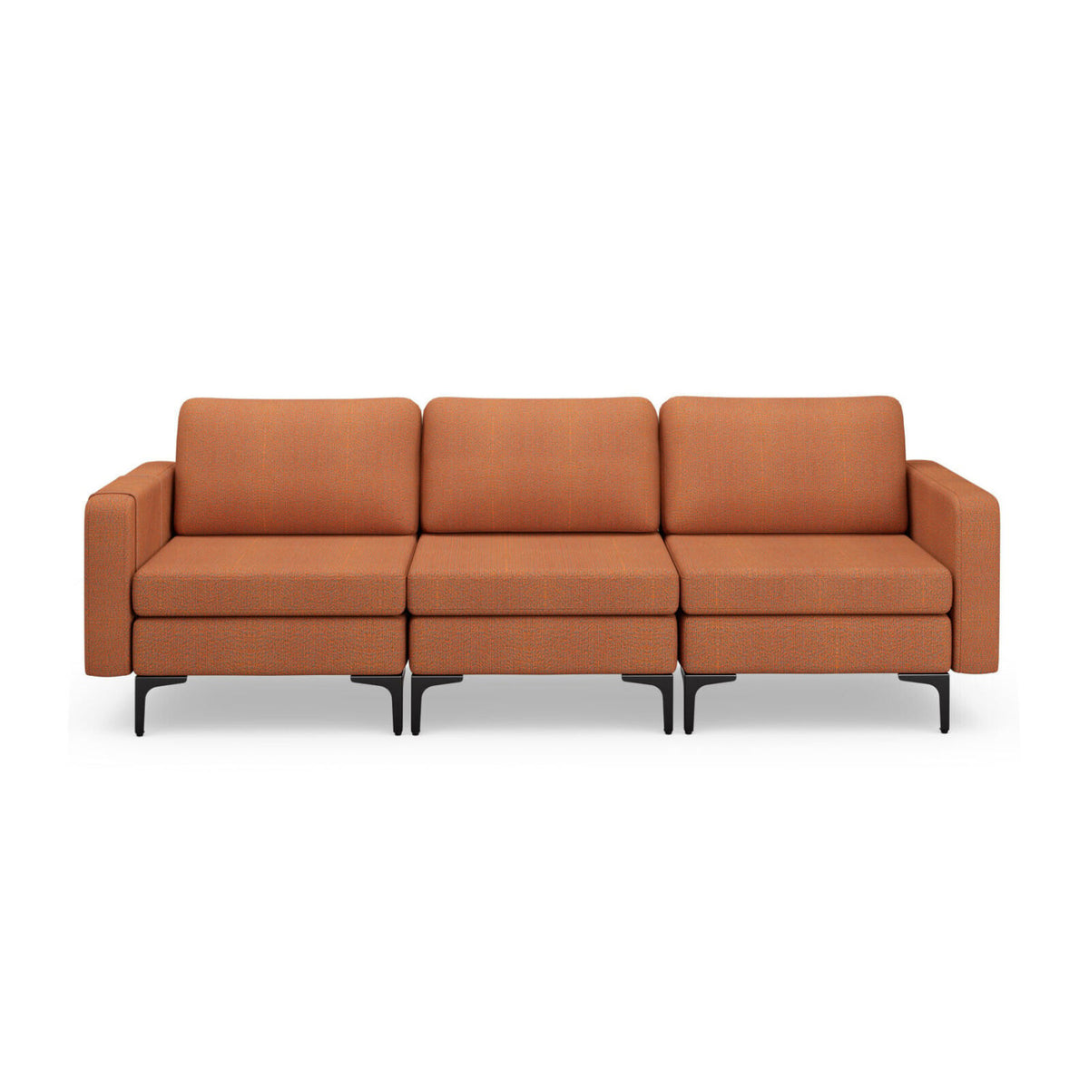 3-Seat Sectional Sofa - Orange Linen with Magazine Pocket-Sofas & Loveseats-DECOROLALA