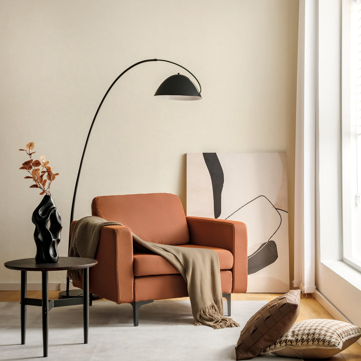 3-Seat Sectional Sofa - Orange Linen with Magazine Pocket-Sofas & Loveseats-DECOROLALA