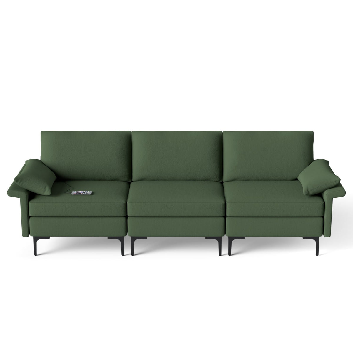 3-Seat Sectional Sofa with USB Ports and Metal Legs - Green-Sofas & Loveseats-DECOROLALA