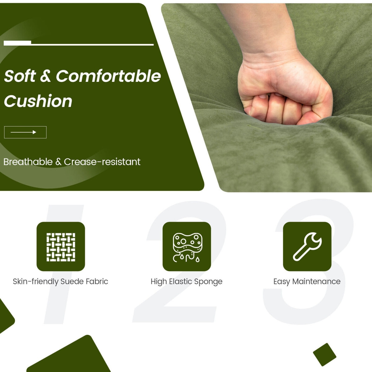 3-Seat Sofa Sectional with Side Storage Pocket and Metal Leg-Army Green-Sofas & Loveseats-DECOROLALA
