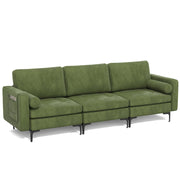 3-Seat Sofa Sectional with Side Storage Pocket and Metal Leg-Army Green-Sofas & Loveseats-DECOROLALA