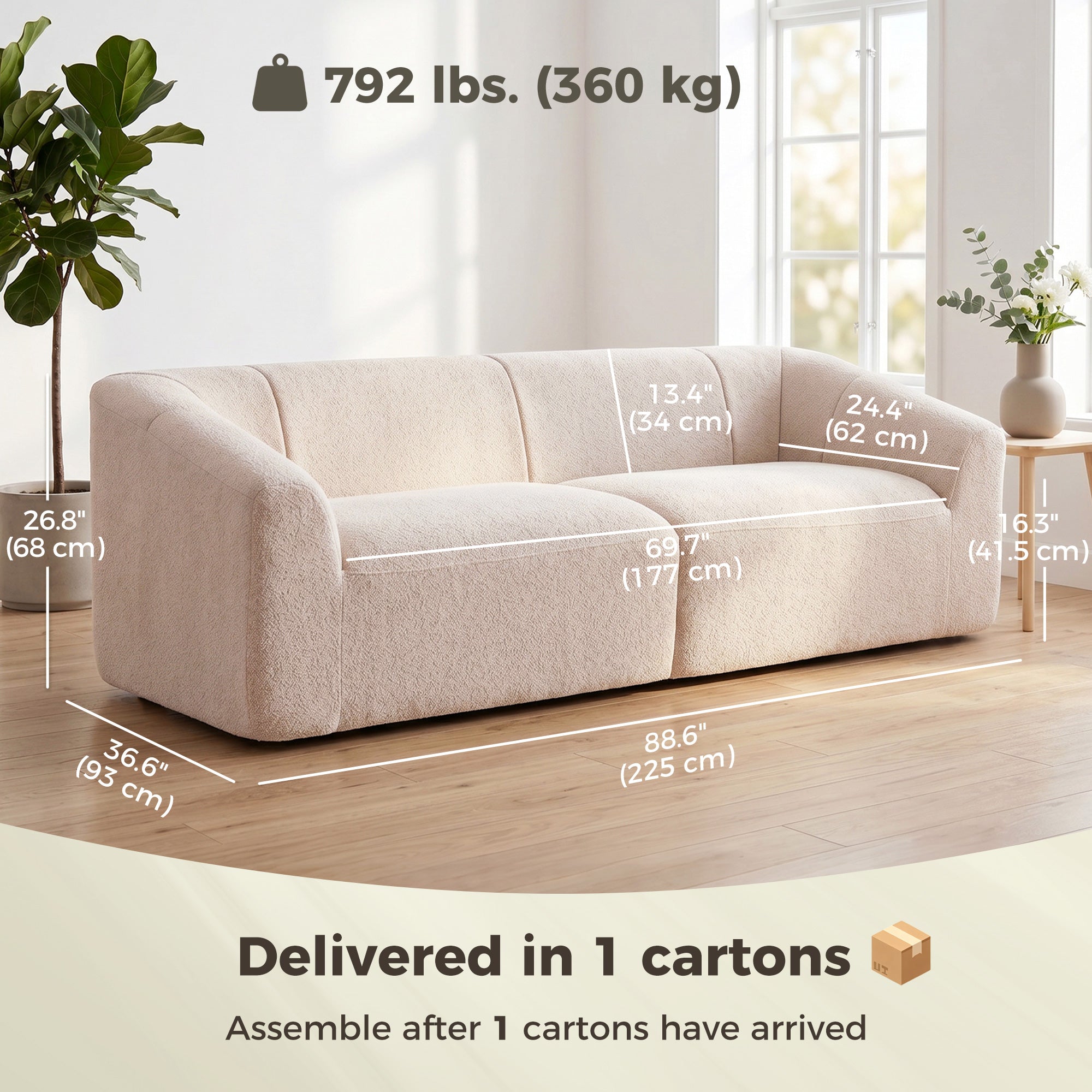 3 Seater Chenille Cloud Couch - Beige Boneless Sofa-Home Furnishings > Living Room Furniture > Sofas & Reclining Chairs > 3-Seater Sofas-DECOROLALA
