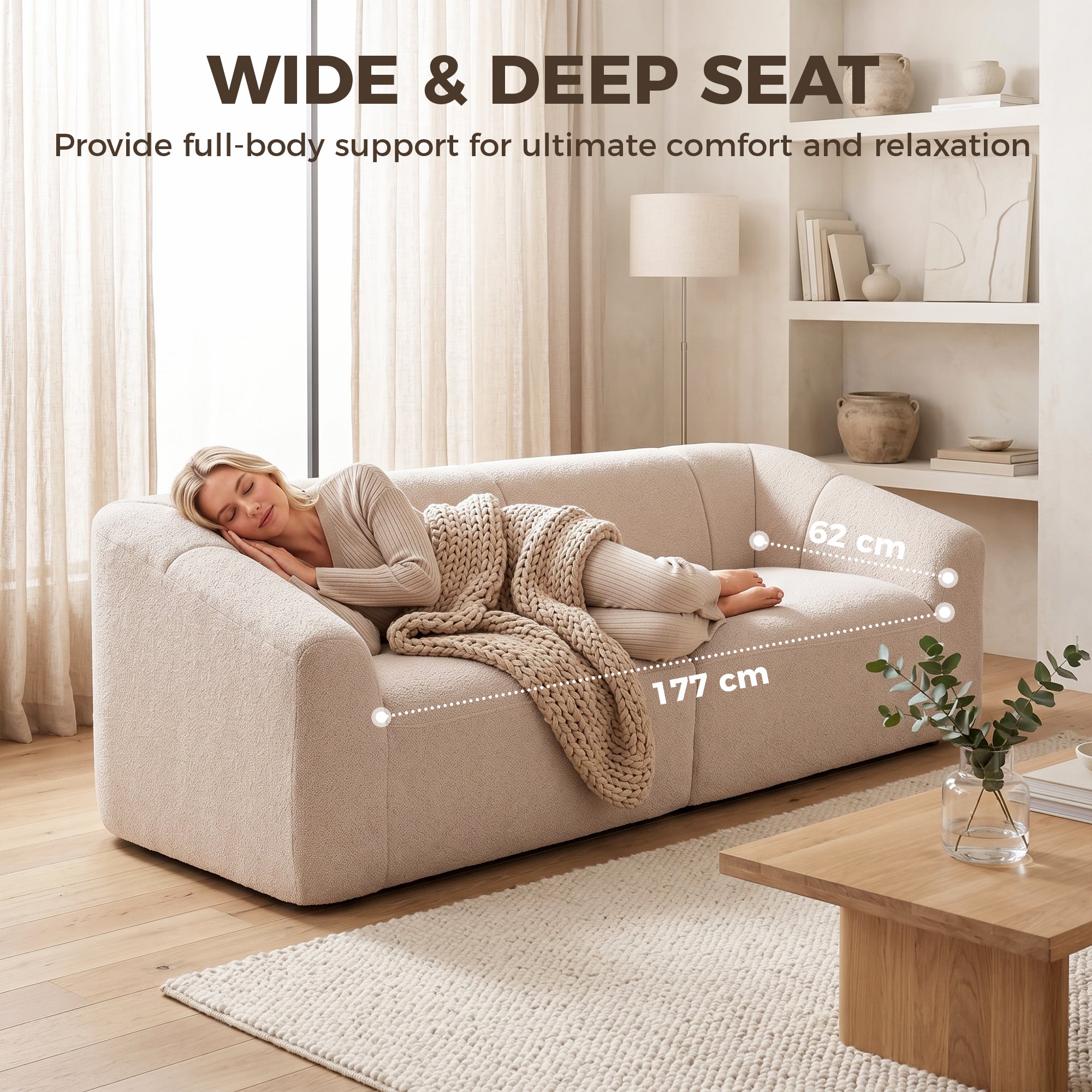 3 Seater Chenille Cloud Couch - Beige Boneless Sofa-Home Furnishings > Living Room Furniture > Sofas & Reclining Chairs > 3-Seater Sofas-DECOROLALA