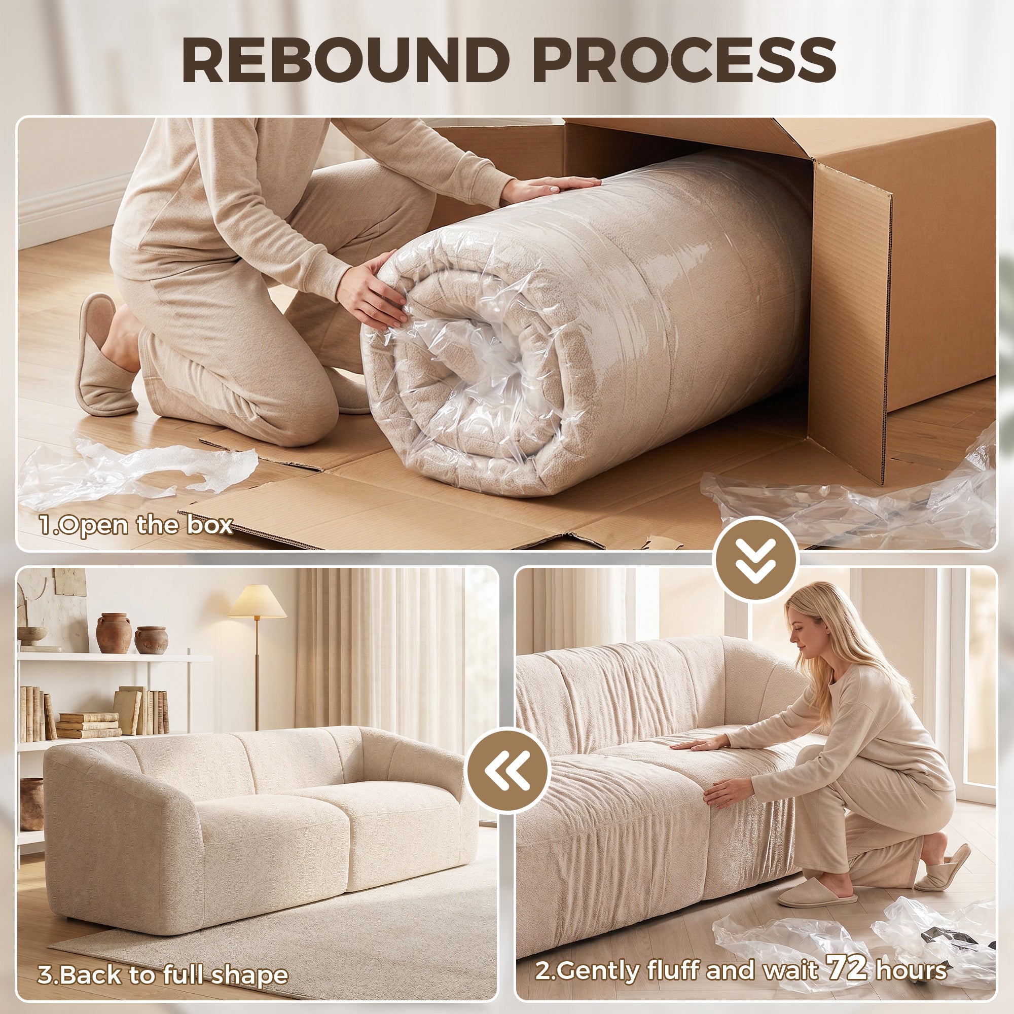 3 Seater Chenille Cloud Couch - Beige Boneless Sofa-Home Furnishings > Living Room Furniture > Sofas & Reclining Chairs > 3-Seater Sofas-DECOROLALA