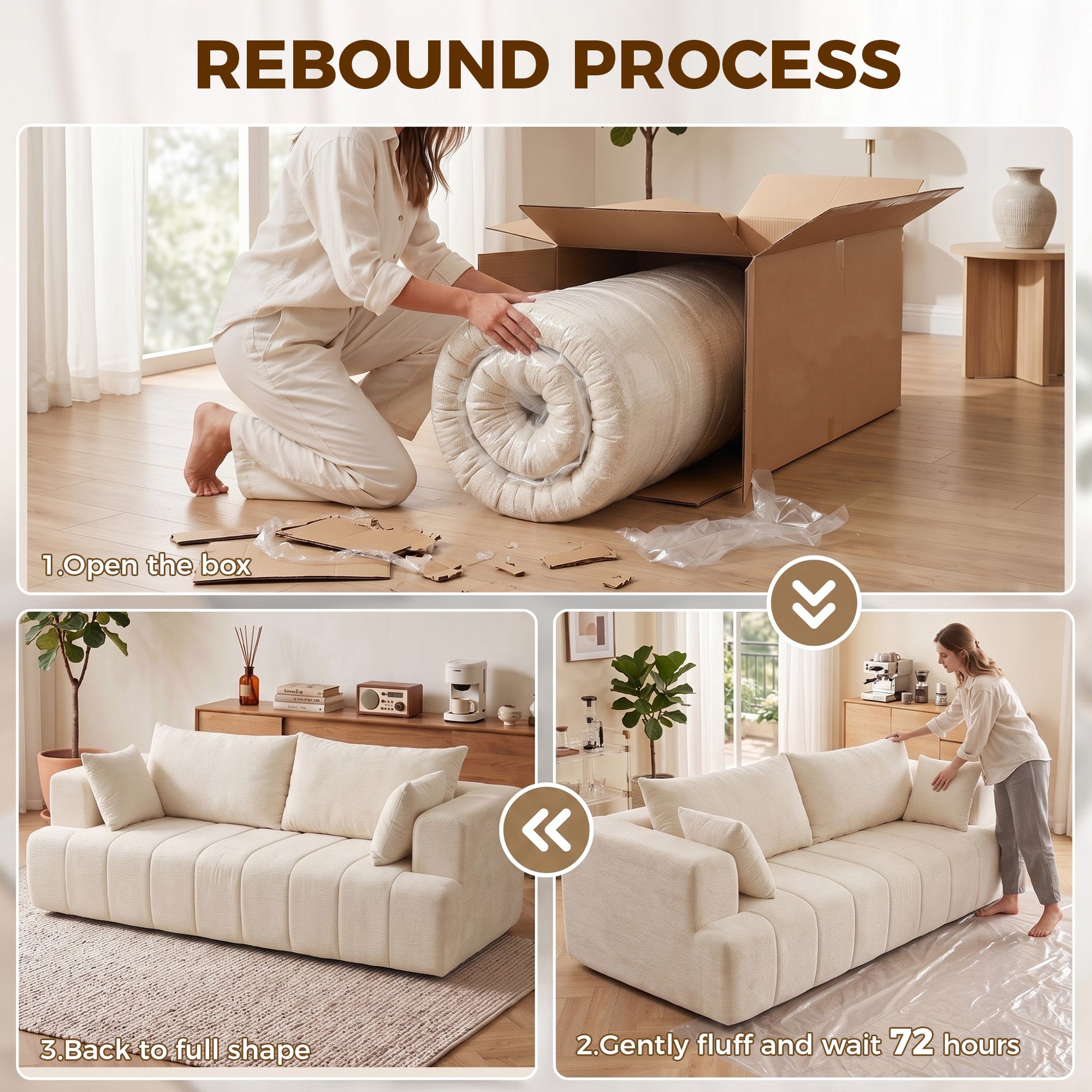 3 Seater Chenille Cloud Couch - Beige Boneless Sofa-Home Furnishings > Living Room Furniture > Sofas & Reclining Chairs > 3-Seater Sofas-DECOROLALA