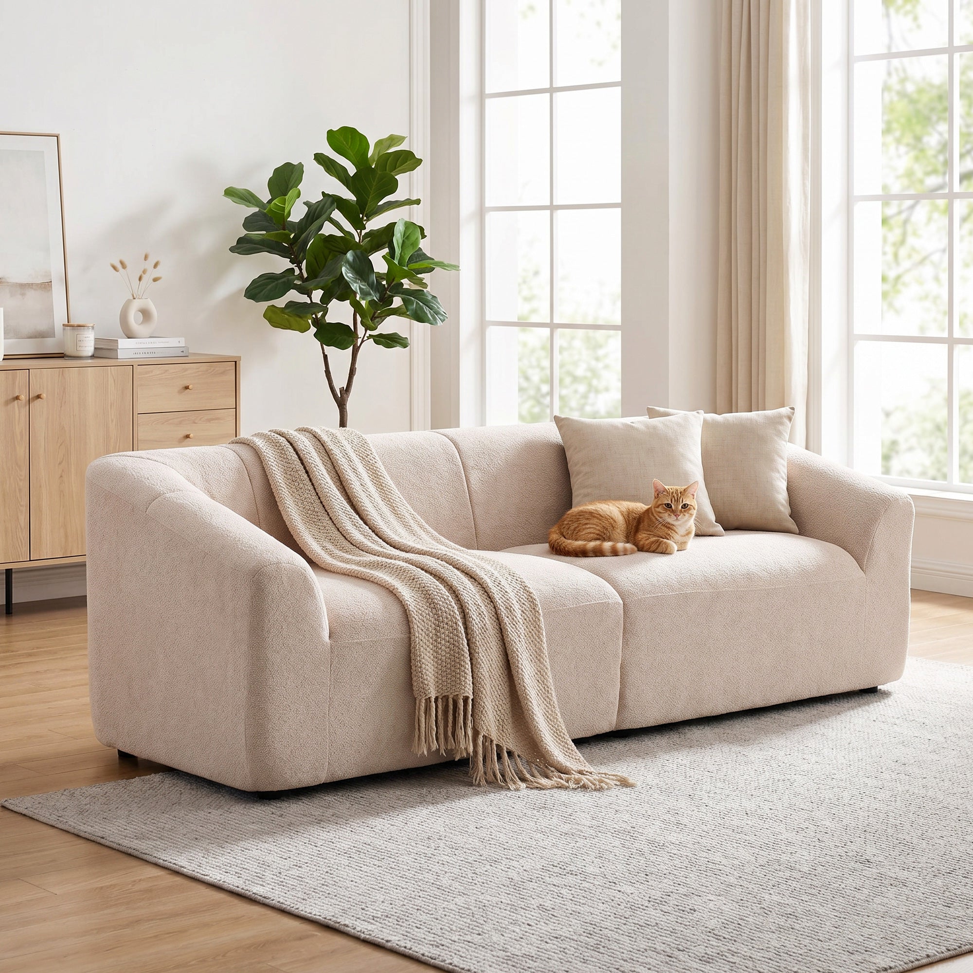 3 Seater Chenille Cloud Couch - Beige Boneless Sofa-Home Furnishings > Living Room Furniture > Sofas & Reclining Chairs > 3-Seater Sofas-DECOROLALA